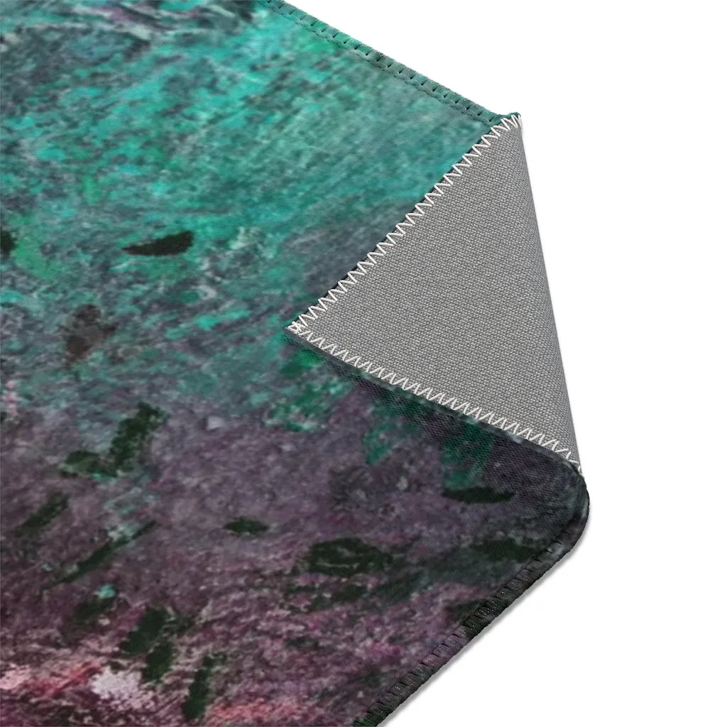 Abstract Area Rug | Green Purple Burgundy Acrylic