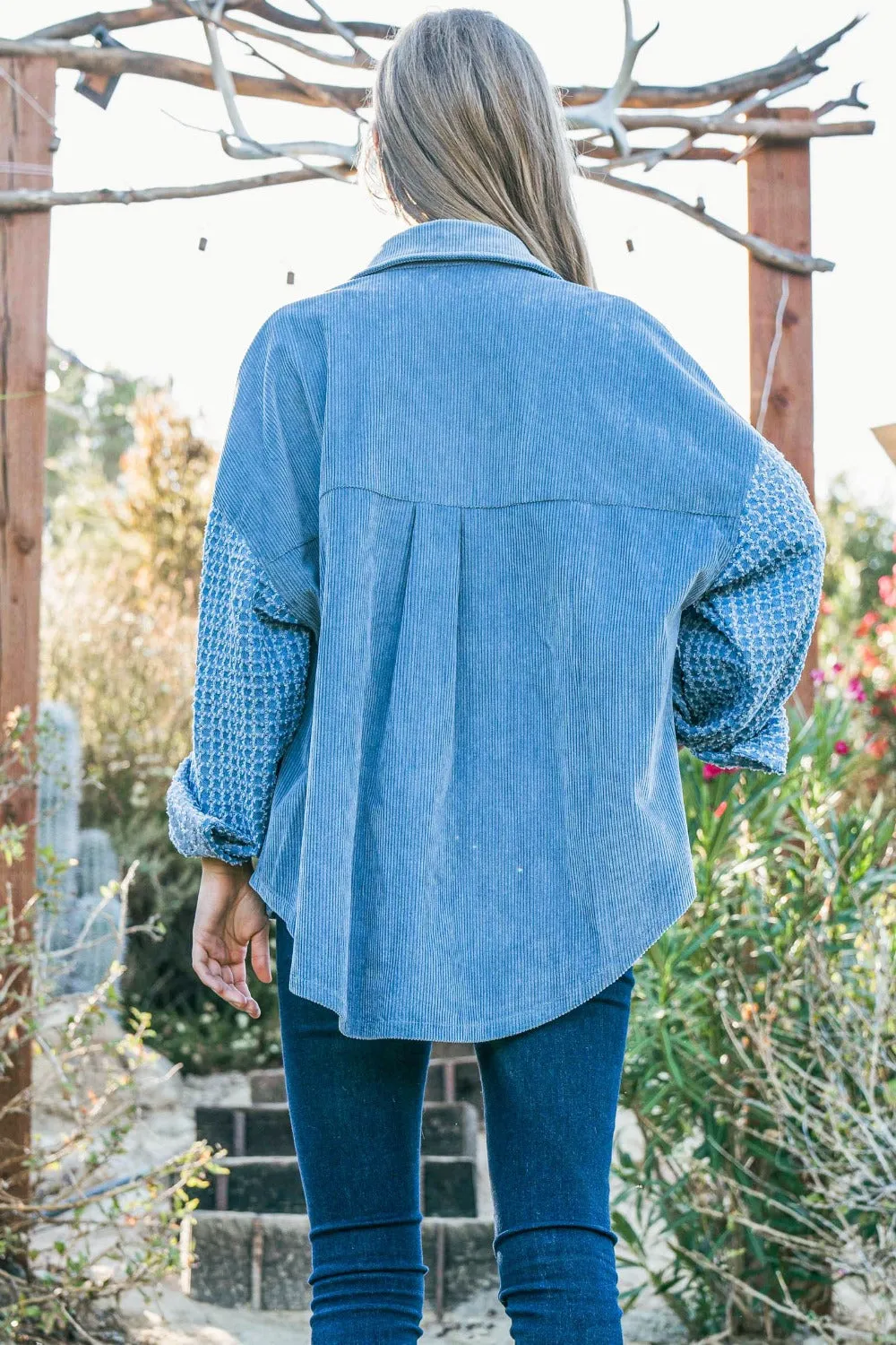 And The Why Button Down Corduroy Contrast Textured Long Sleeve Shacket