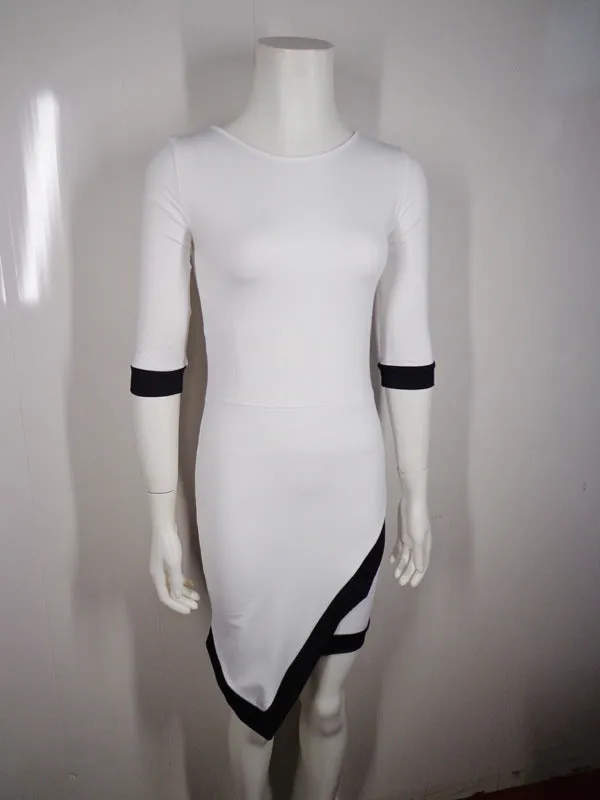 Asymmetric Patchwork Half Sleeve Bodycon Pencil Short Dress