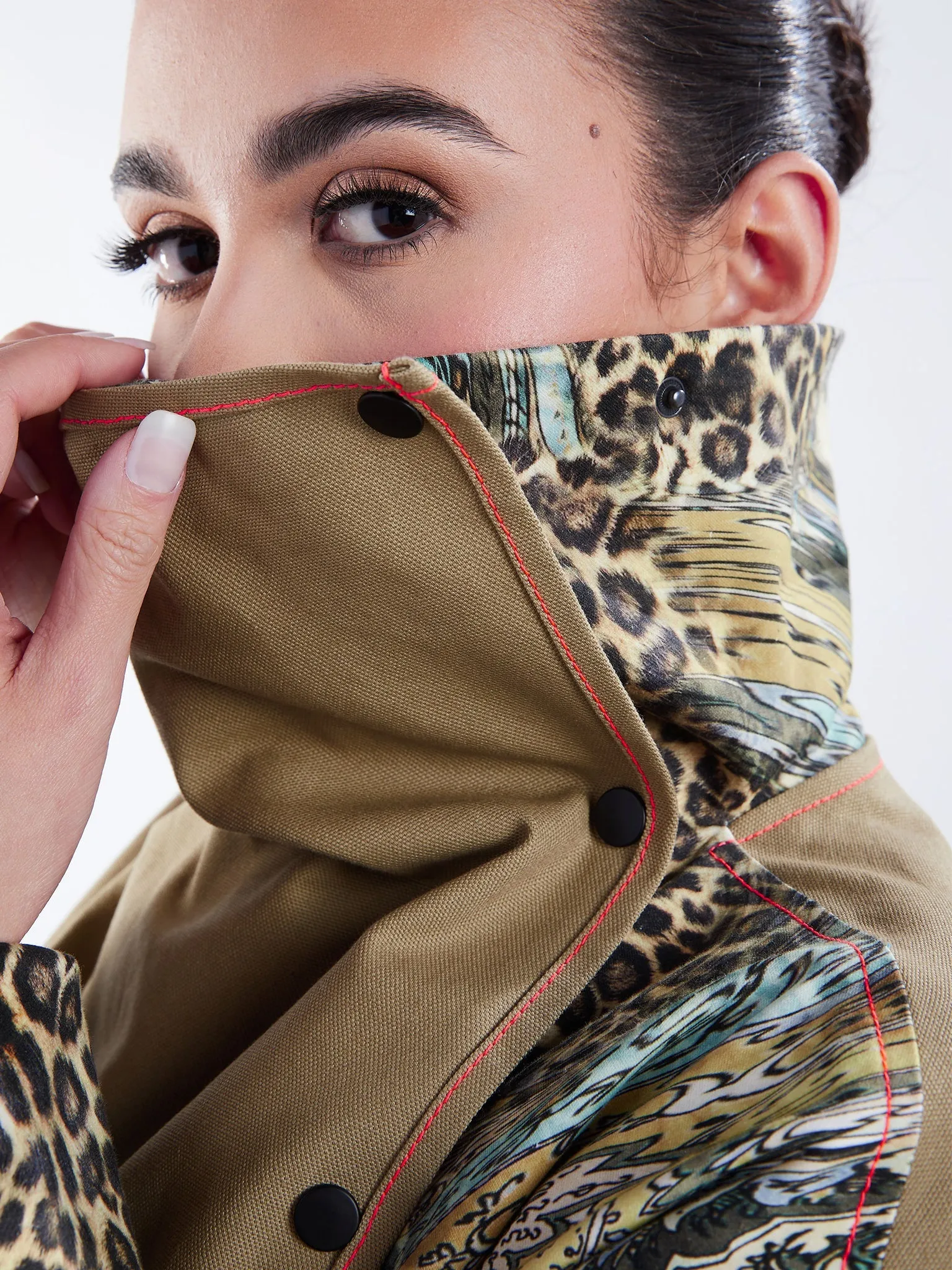 Asymmetric Trench Coat in Tan Duck and Leopard Paisley Print