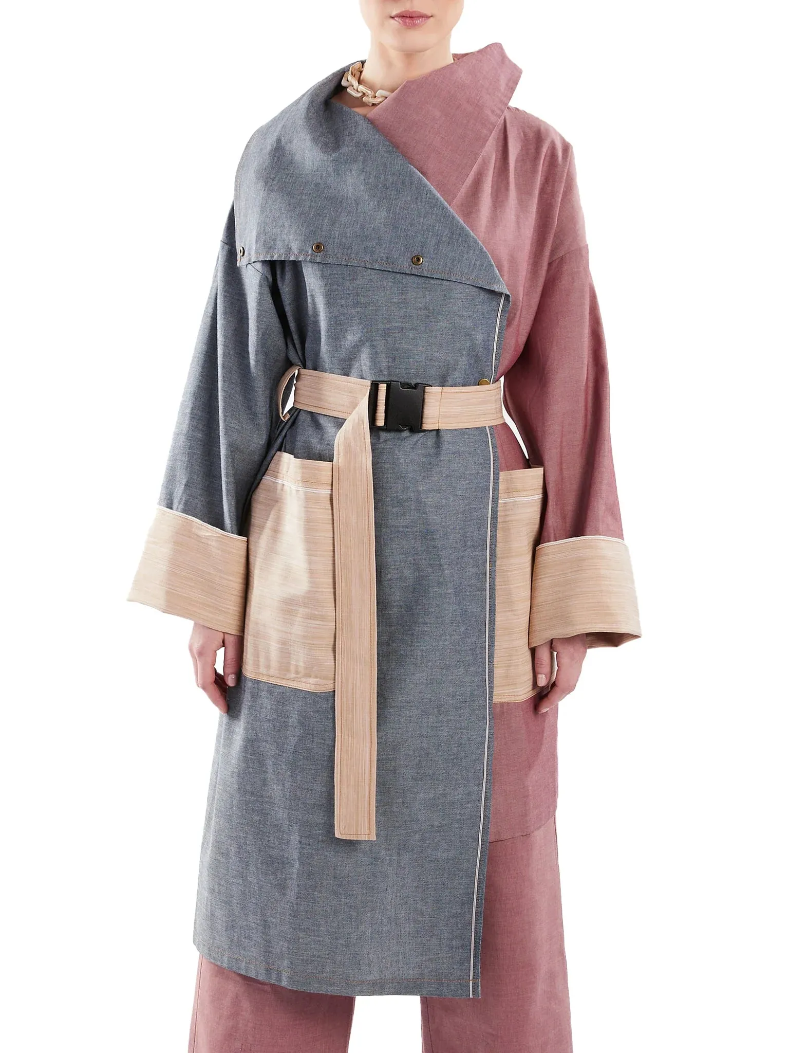 Asymmetric Trench Coat in Tan Duck and Leopard Paisley Print