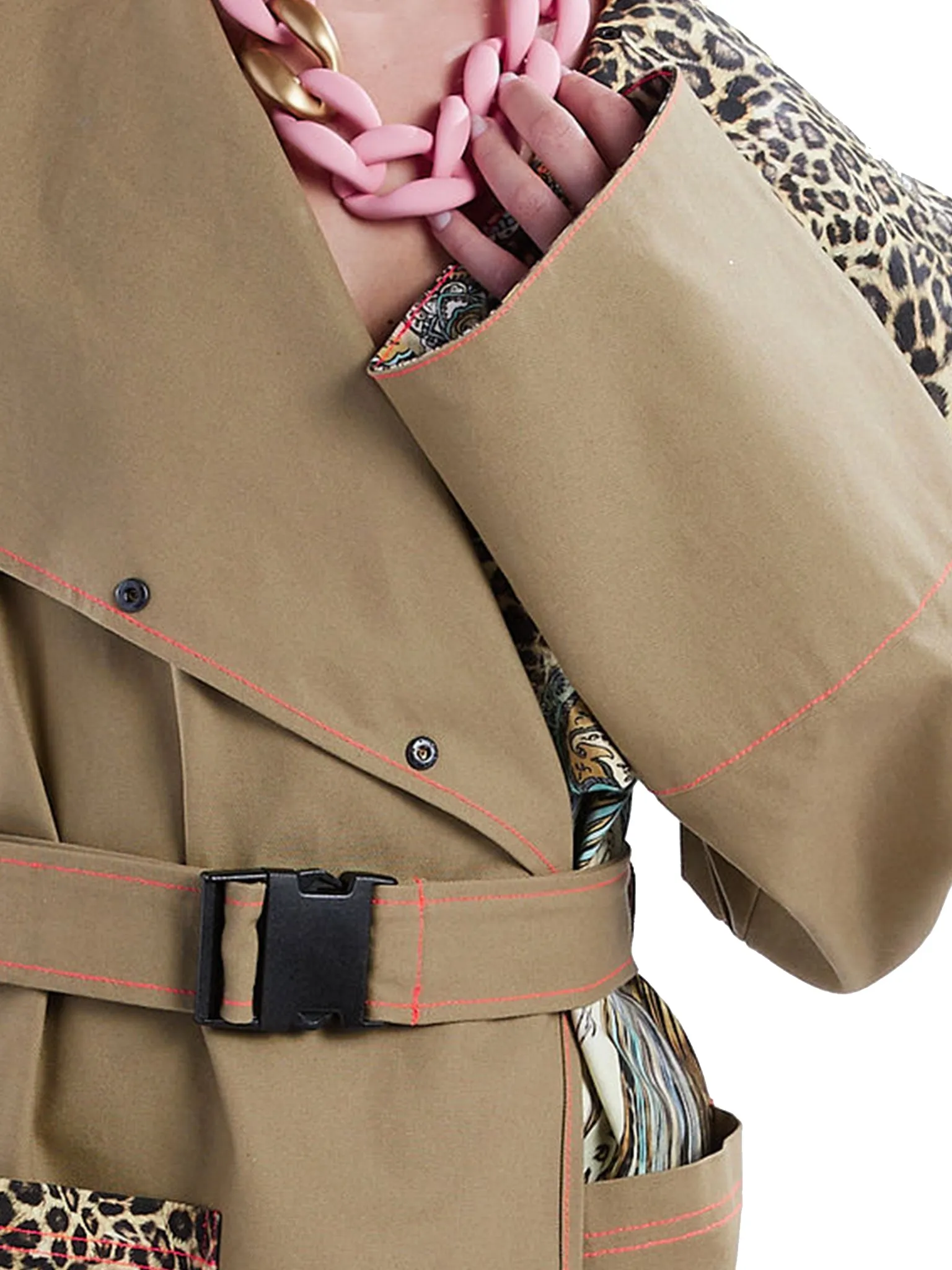 Asymmetric Trench Coat in Tan Duck and Leopard Paisley Print