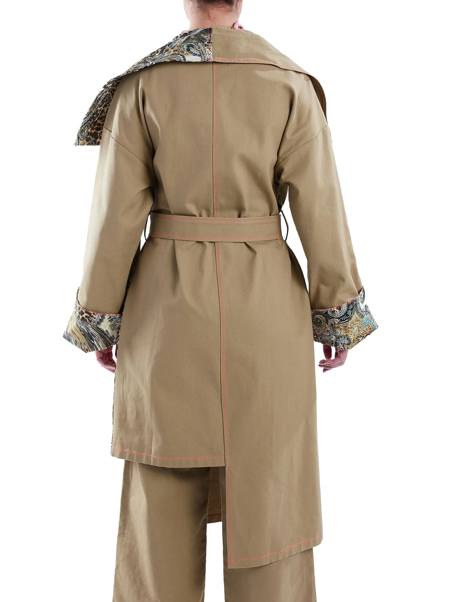 Asymmetric Trench Coat in Tan Duck and Leopard Paisley Print