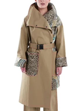 Asymmetric Trench Coat in Tan Duck and Leopard Paisley Print