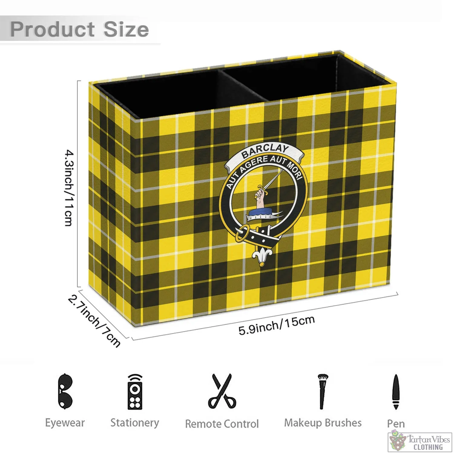 Barclay Dress Modern Tartan Pen Holder with Family Crest