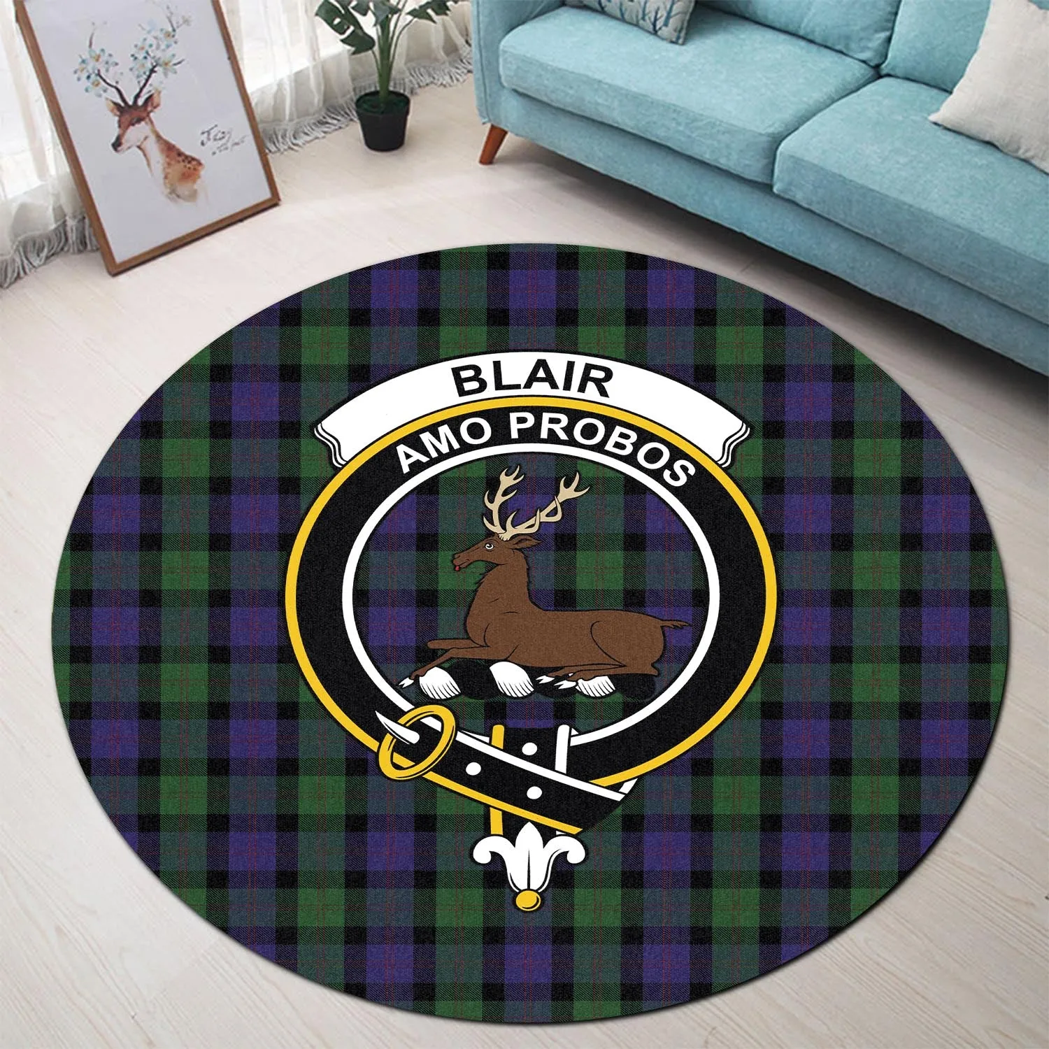 Blair Tartan Round Rug with Family Crest