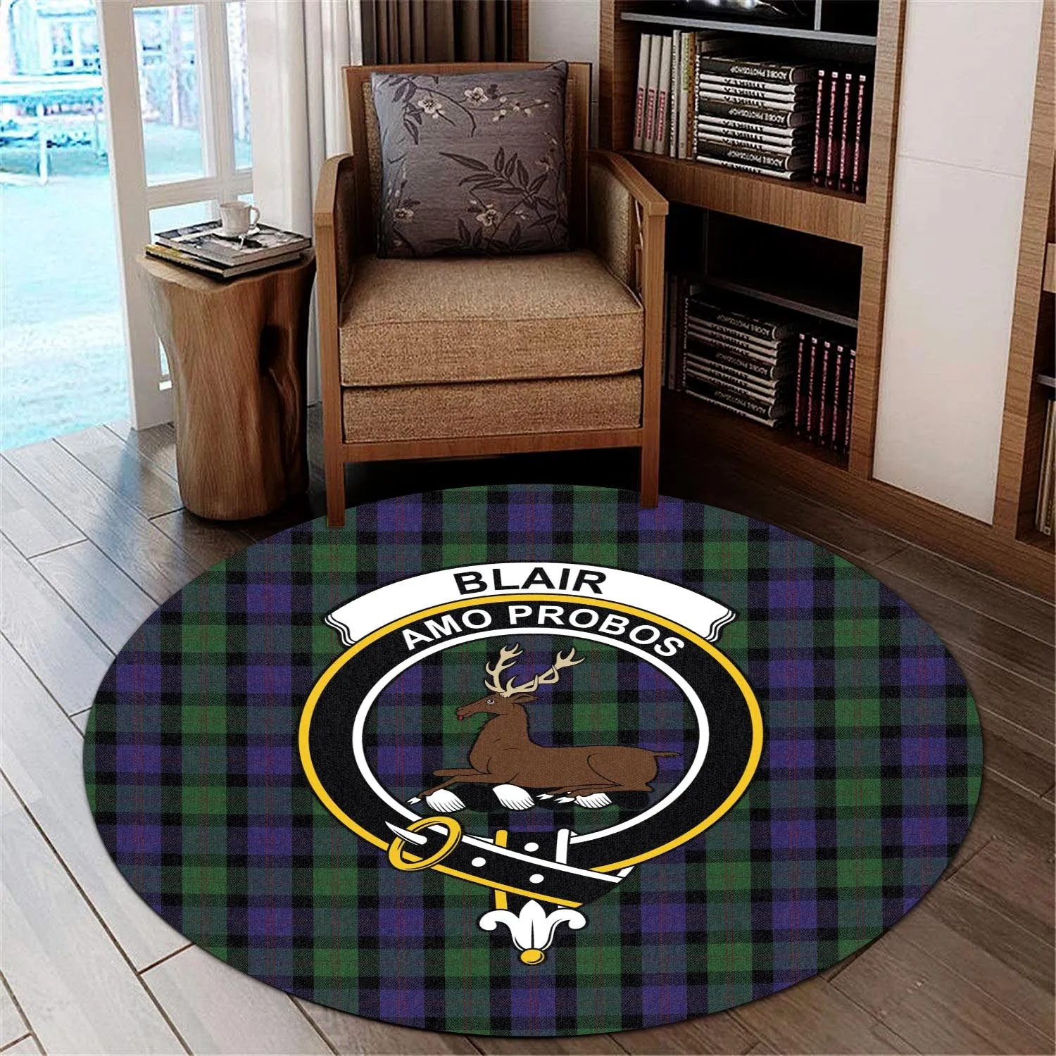 Blair Tartan Round Rug with Family Crest