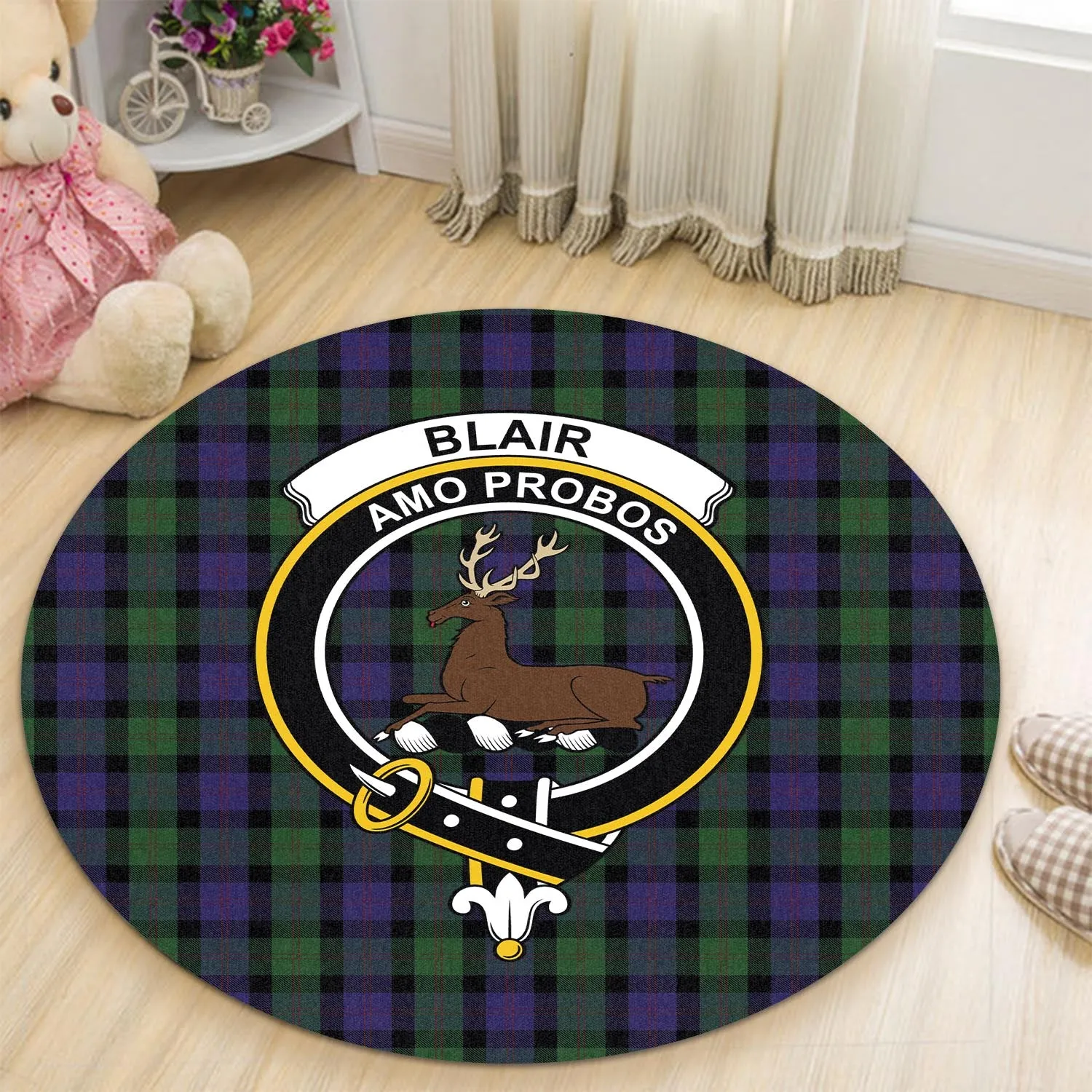 Blair Tartan Round Rug with Family Crest