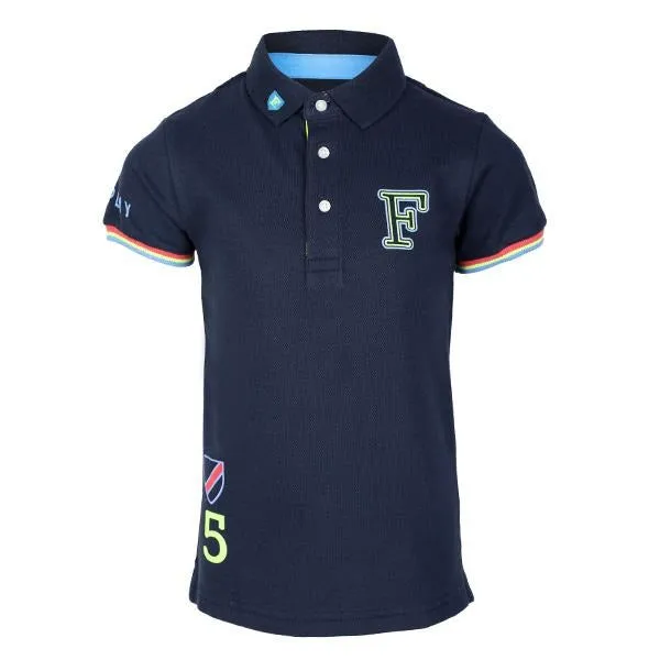 BOYS SHORT SLEEVE PRINT NECK POLO - NAVY