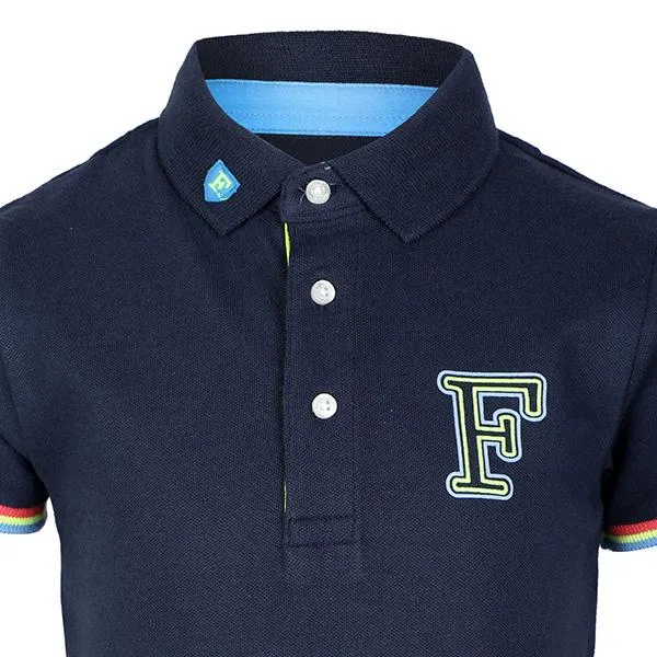 BOYS SHORT SLEEVE PRINT NECK POLO - NAVY