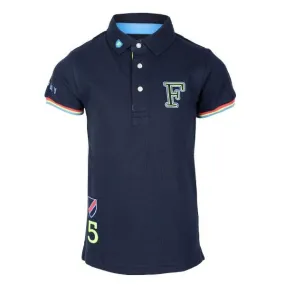 BOYS SHORT SLEEVE PRINT NECK POLO - NAVY