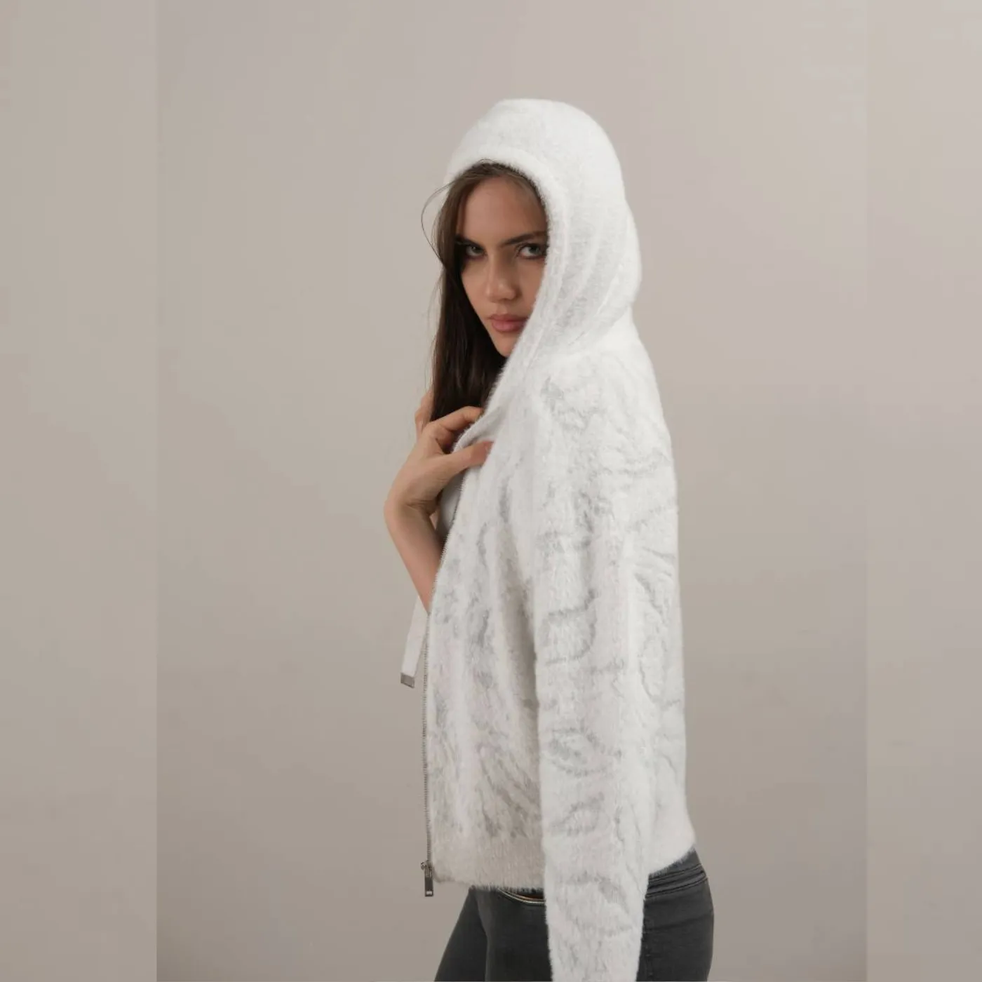 Eva Kayan White & Sliver Zip Up Hoodie
