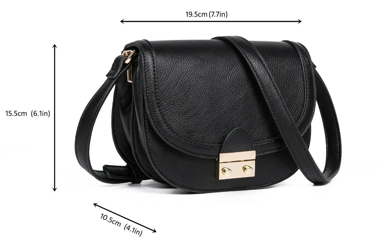Feversole Crossbody Bag PU Leather Women Retro Small Saddle Satchel Shoulder Bag Tote With Long Adjustable Strap Black