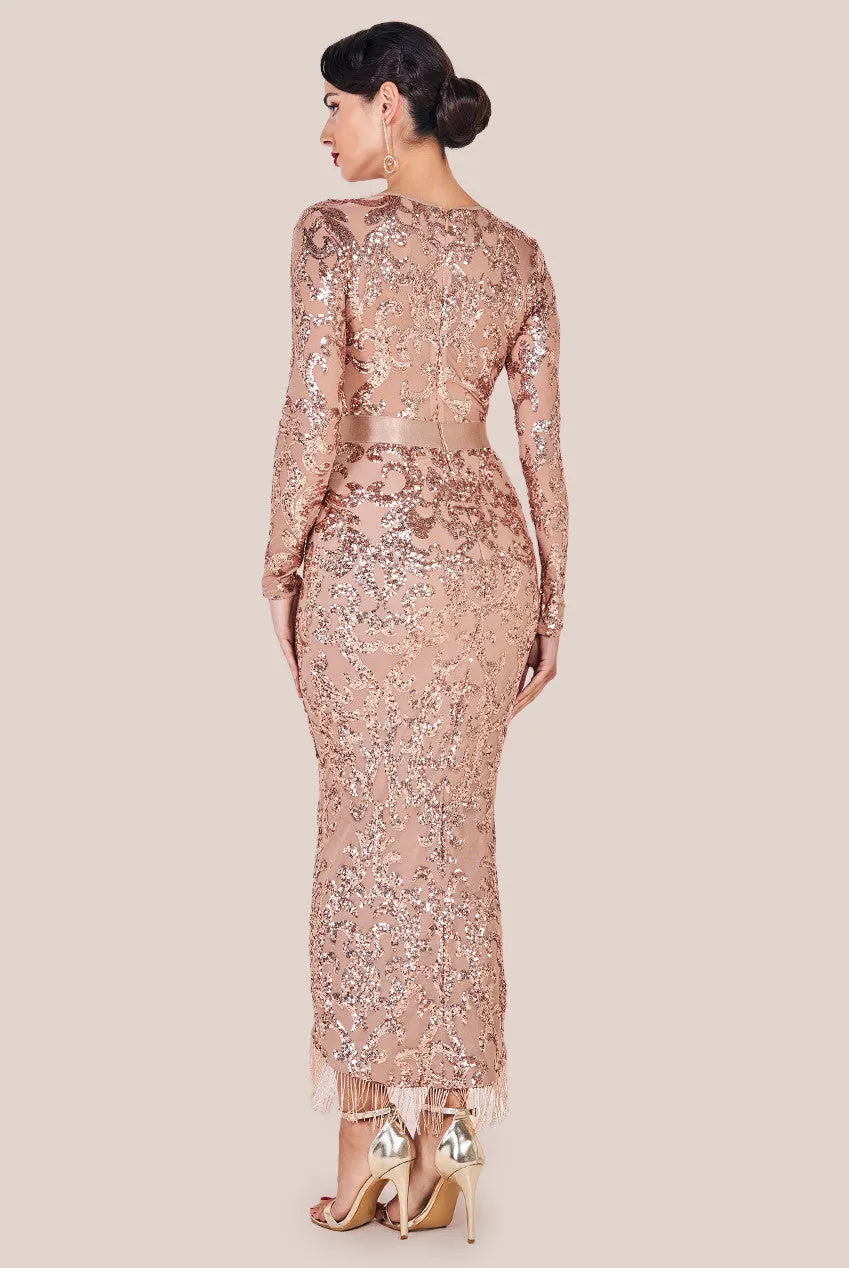 Goddiva Tassel & Sequin Maxi With Front Split