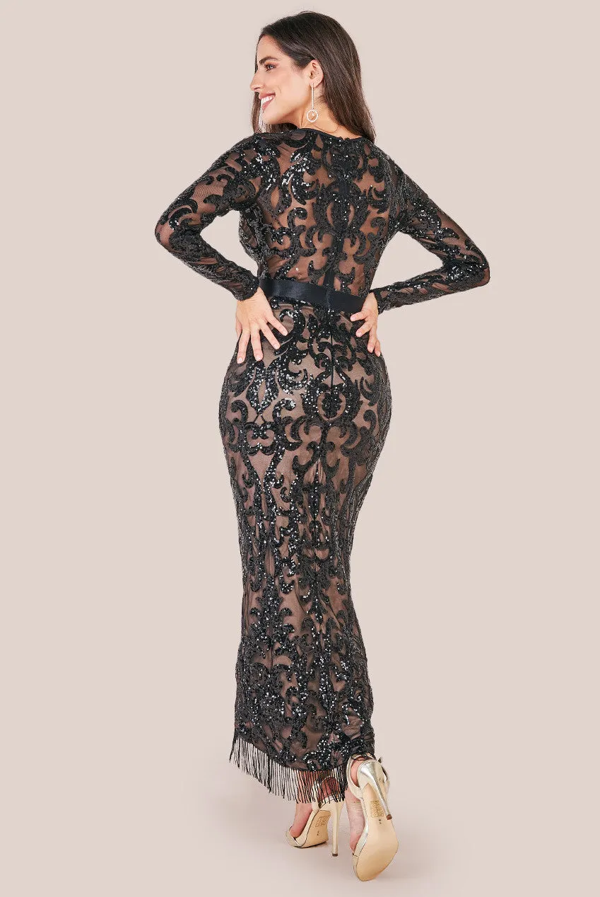 Goddiva Tassel & Sequin Maxi With Front Split