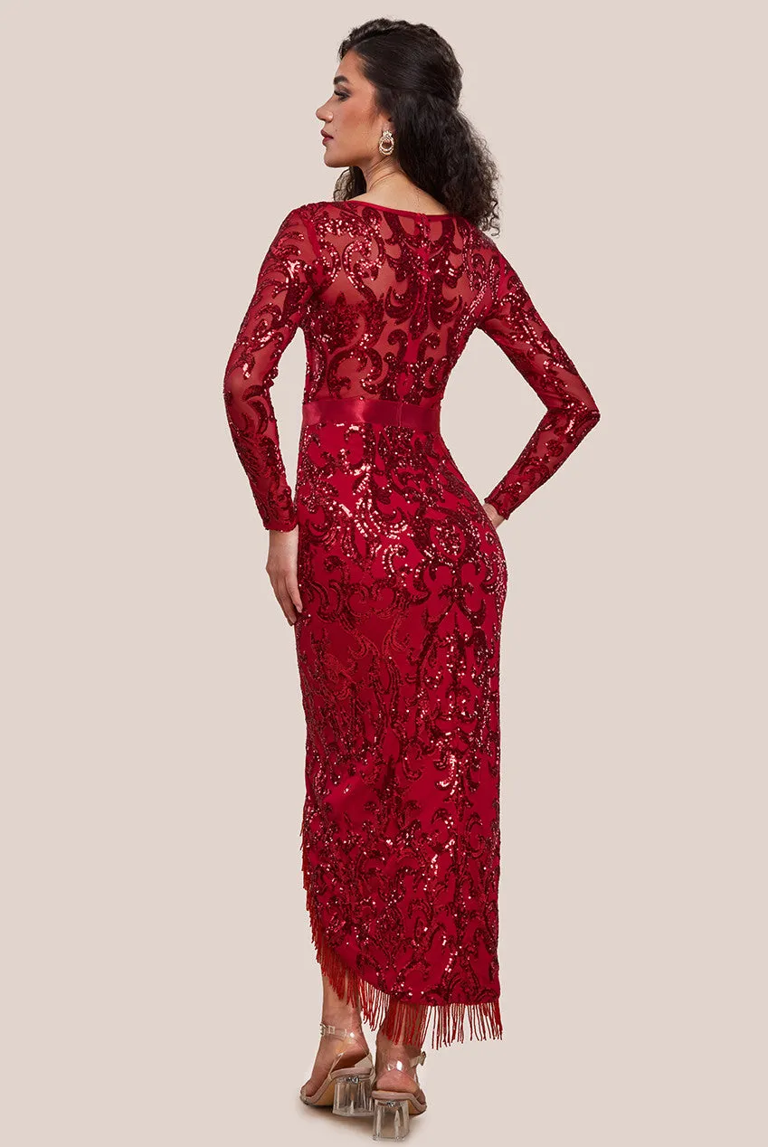 Goddiva Tassel & Sequin Maxi With Front Split