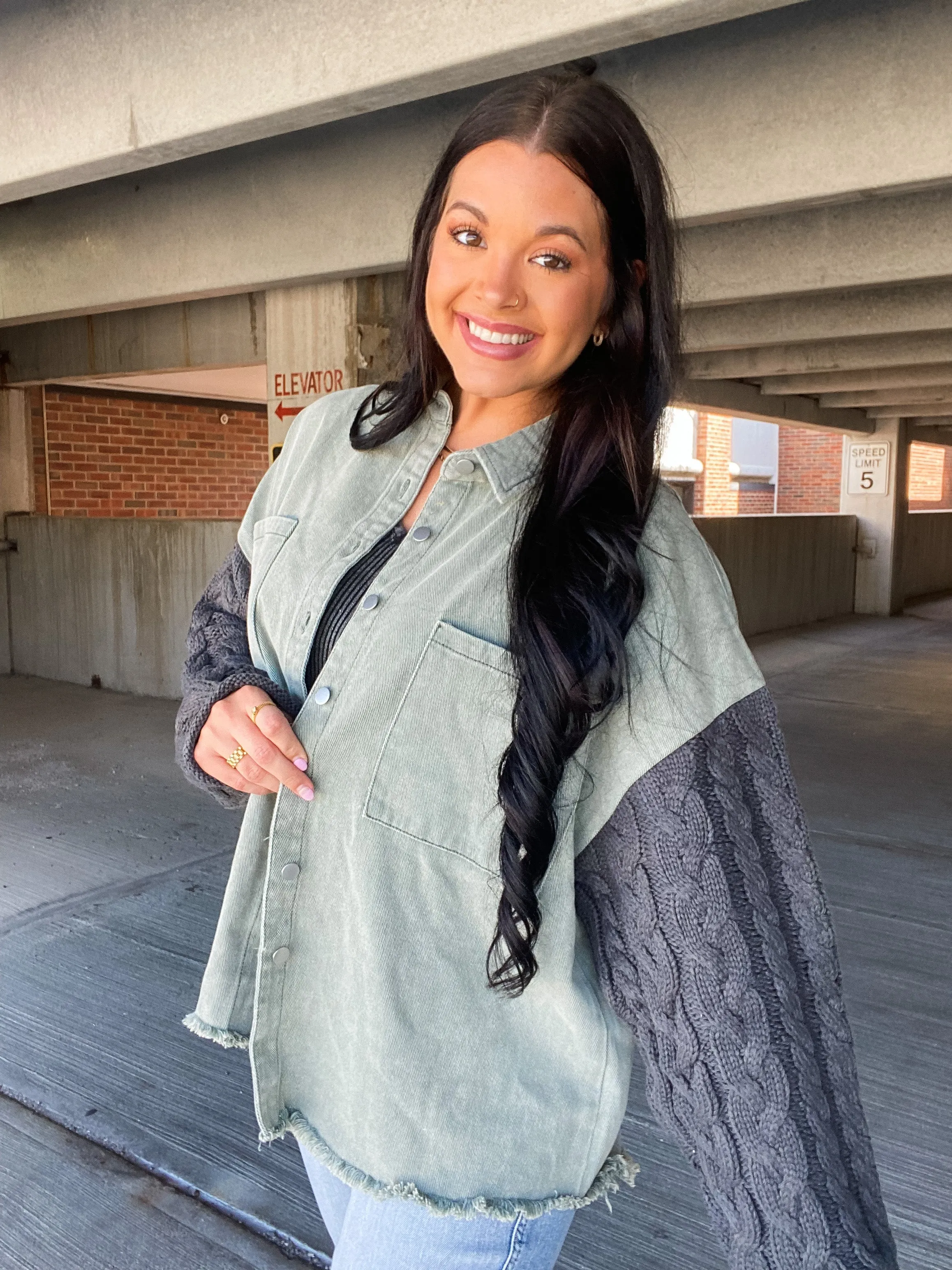 HARD TO LOVE SHACKET-OLIVE & CHARCOAL