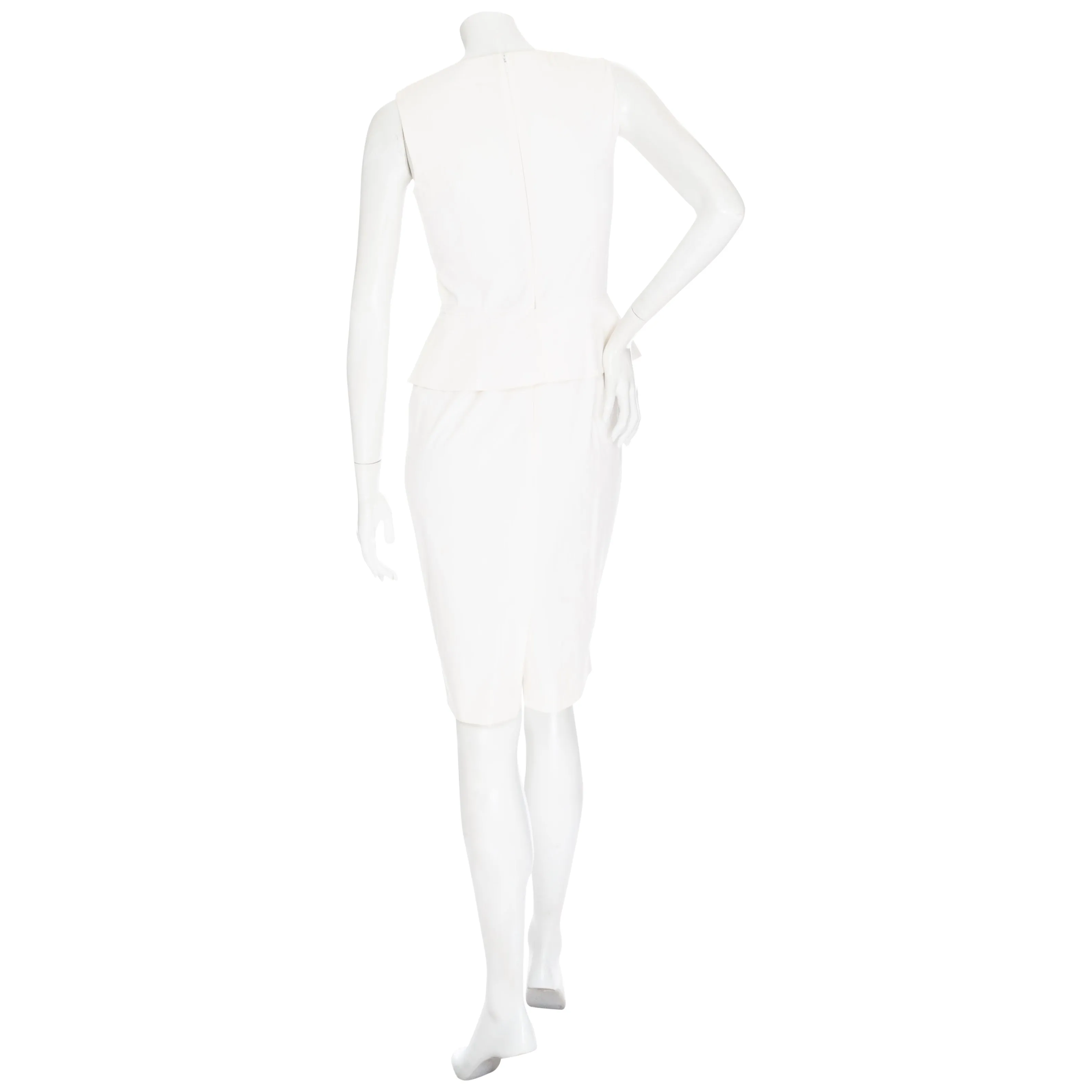Ivory Cotton-Blend Sleeveless Peplum Dress