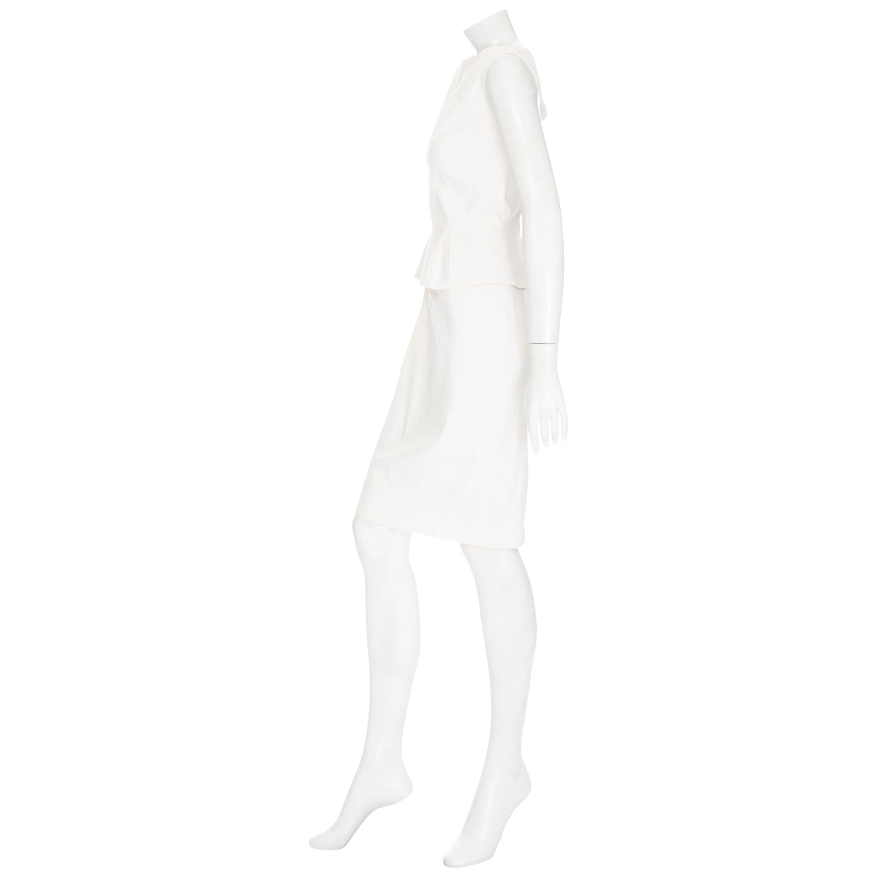 Ivory Cotton-Blend Sleeveless Peplum Dress