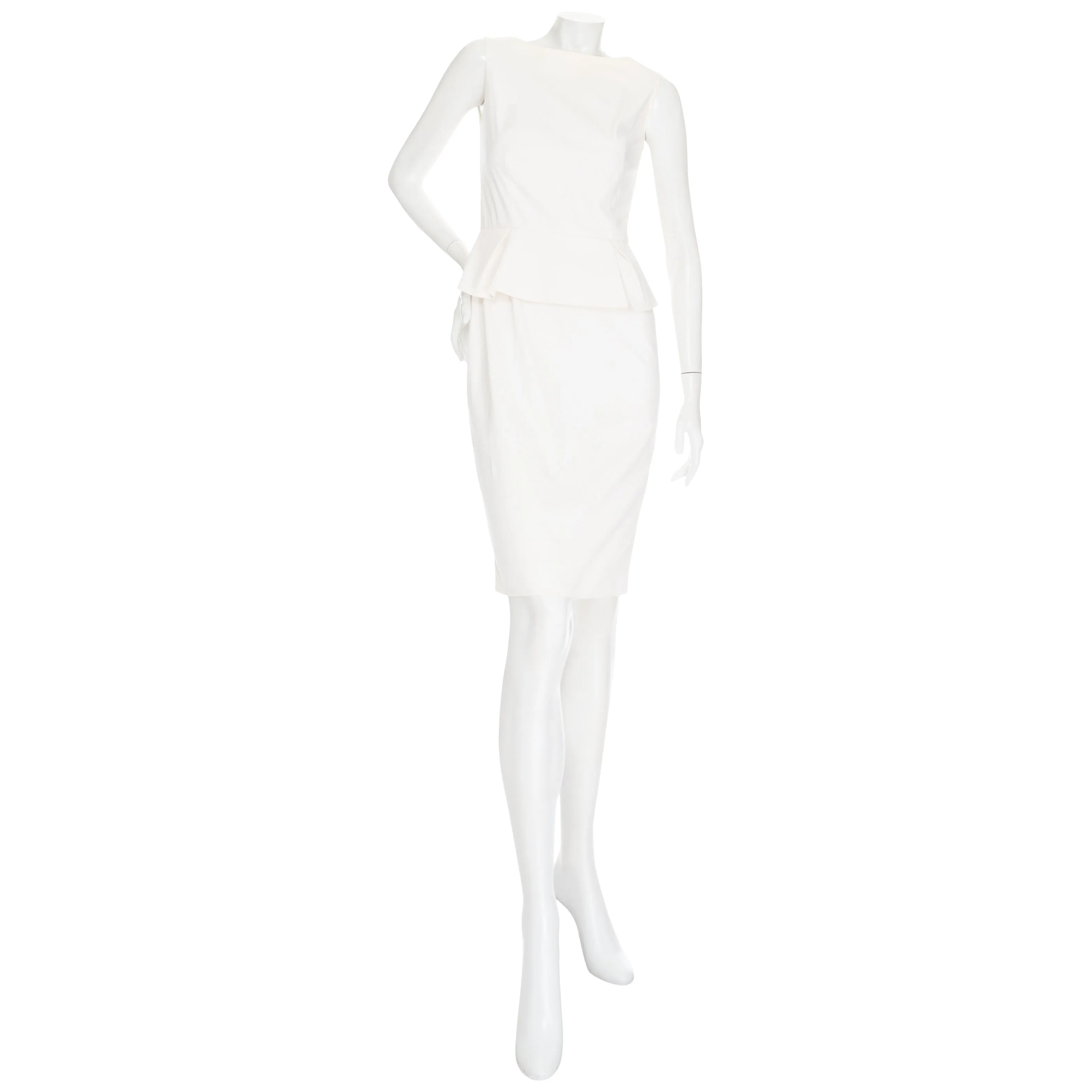 Ivory Cotton-Blend Sleeveless Peplum Dress