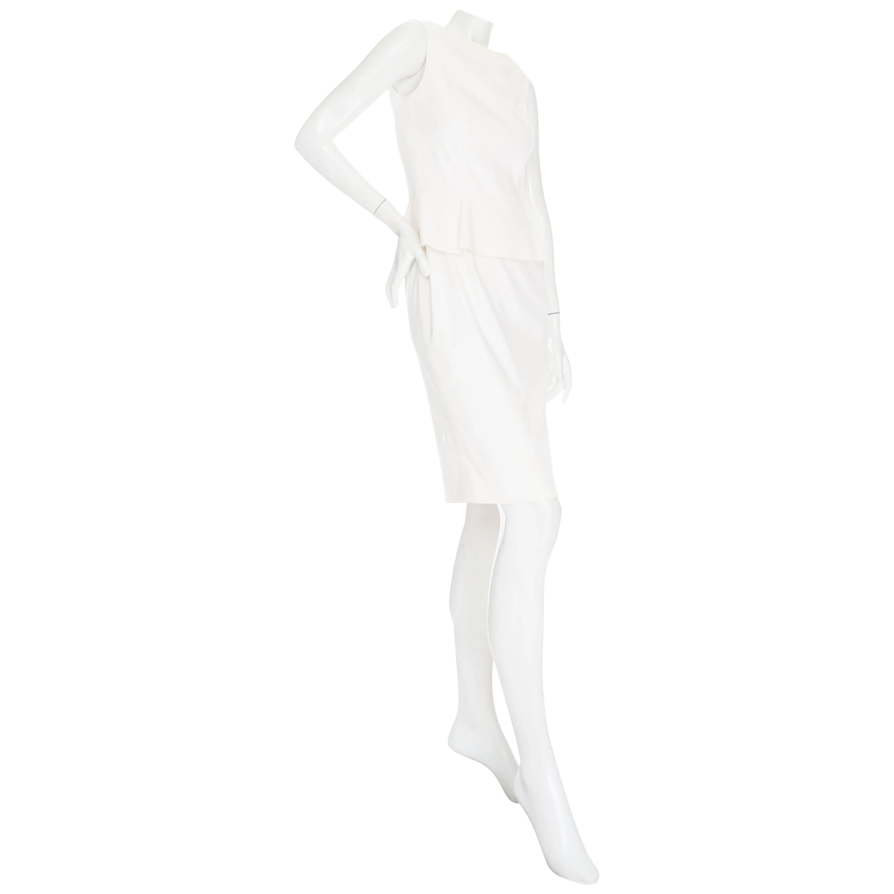 Ivory Cotton-Blend Sleeveless Peplum Dress