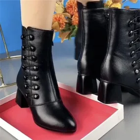 Leather ankle boots with side buttons for women