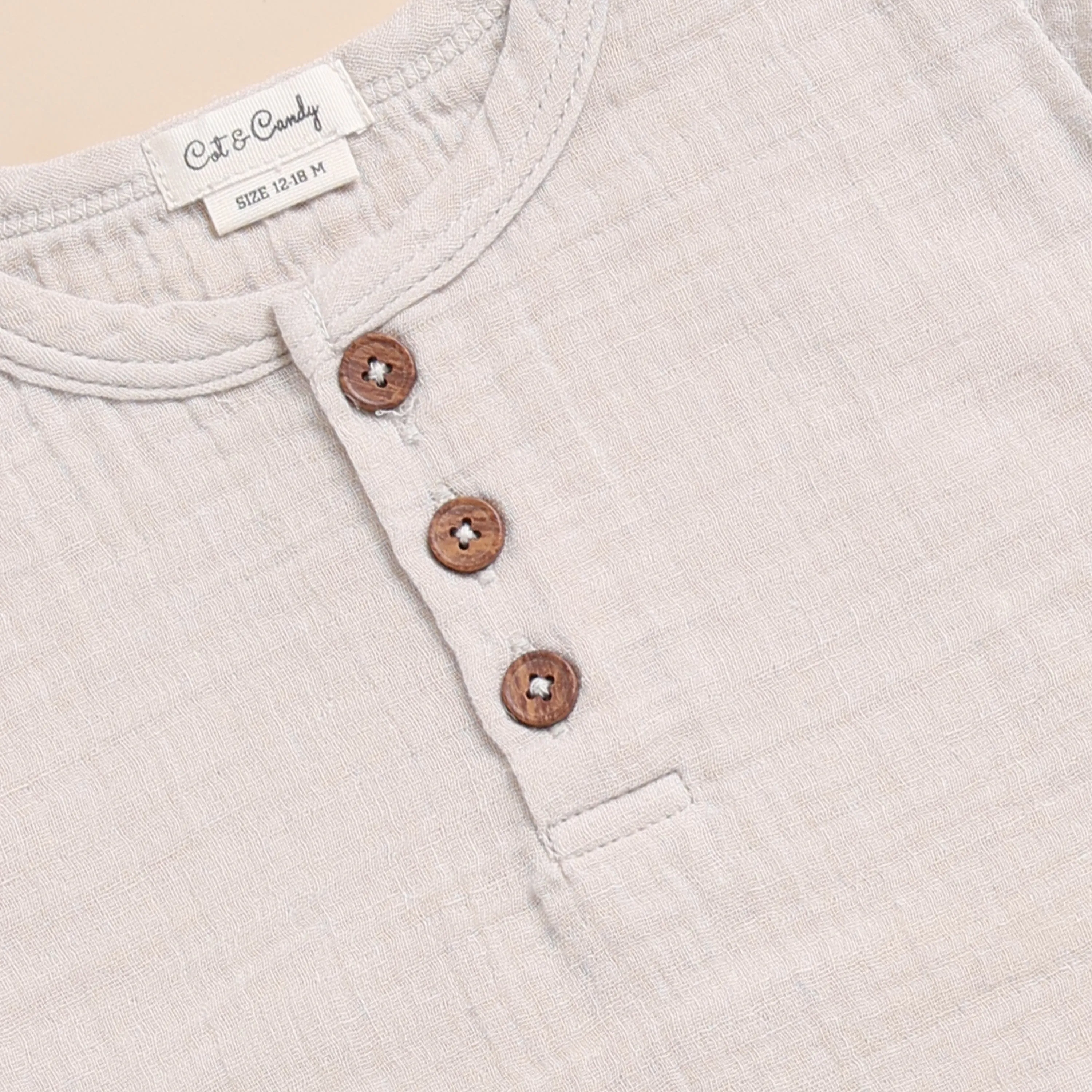 Oatmeal Organic Muslin Short Sleeve Henley Tshirt With Lounge Pant Set