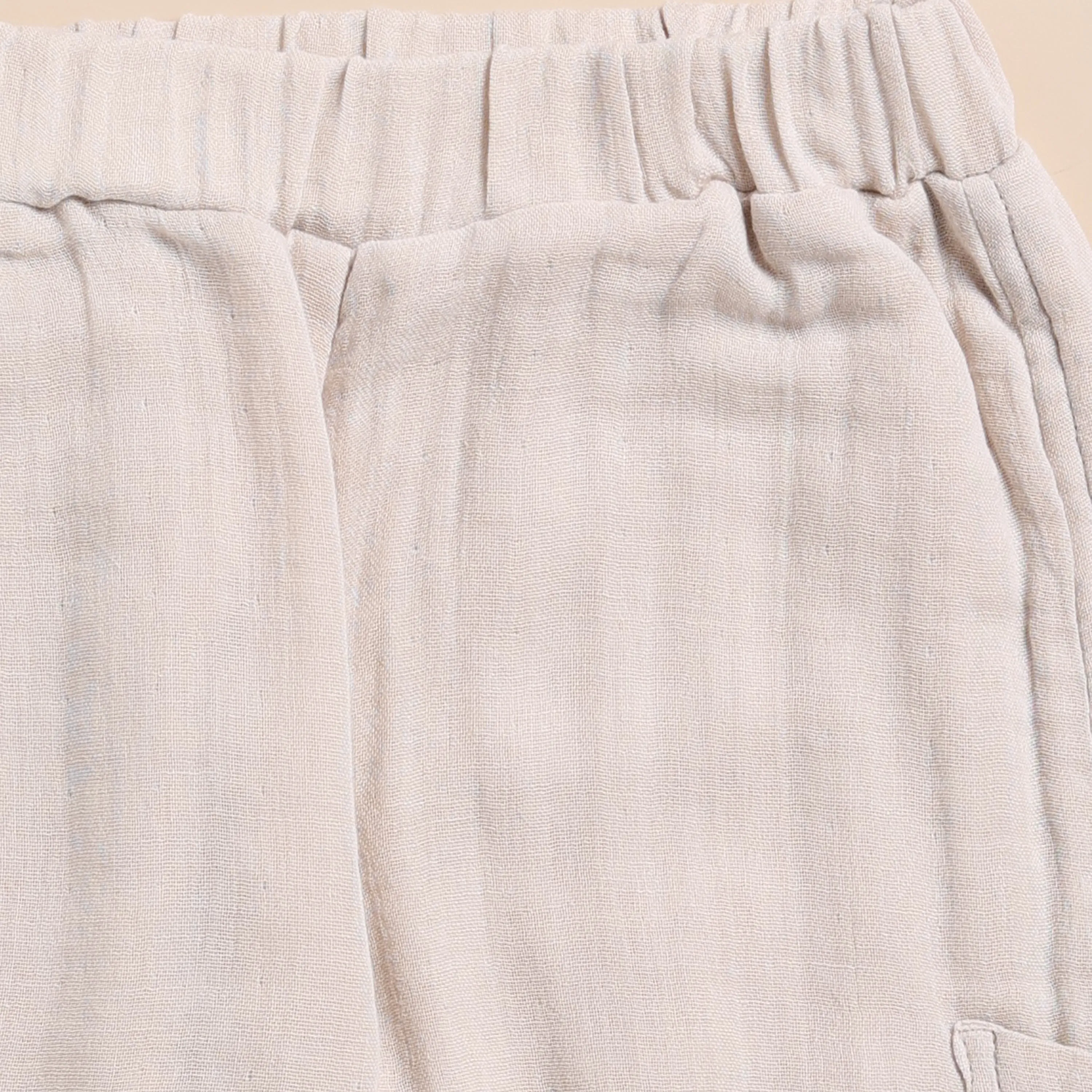 Oatmeal Organic Muslin Short Sleeve Henley Tshirt With Lounge Pant Set