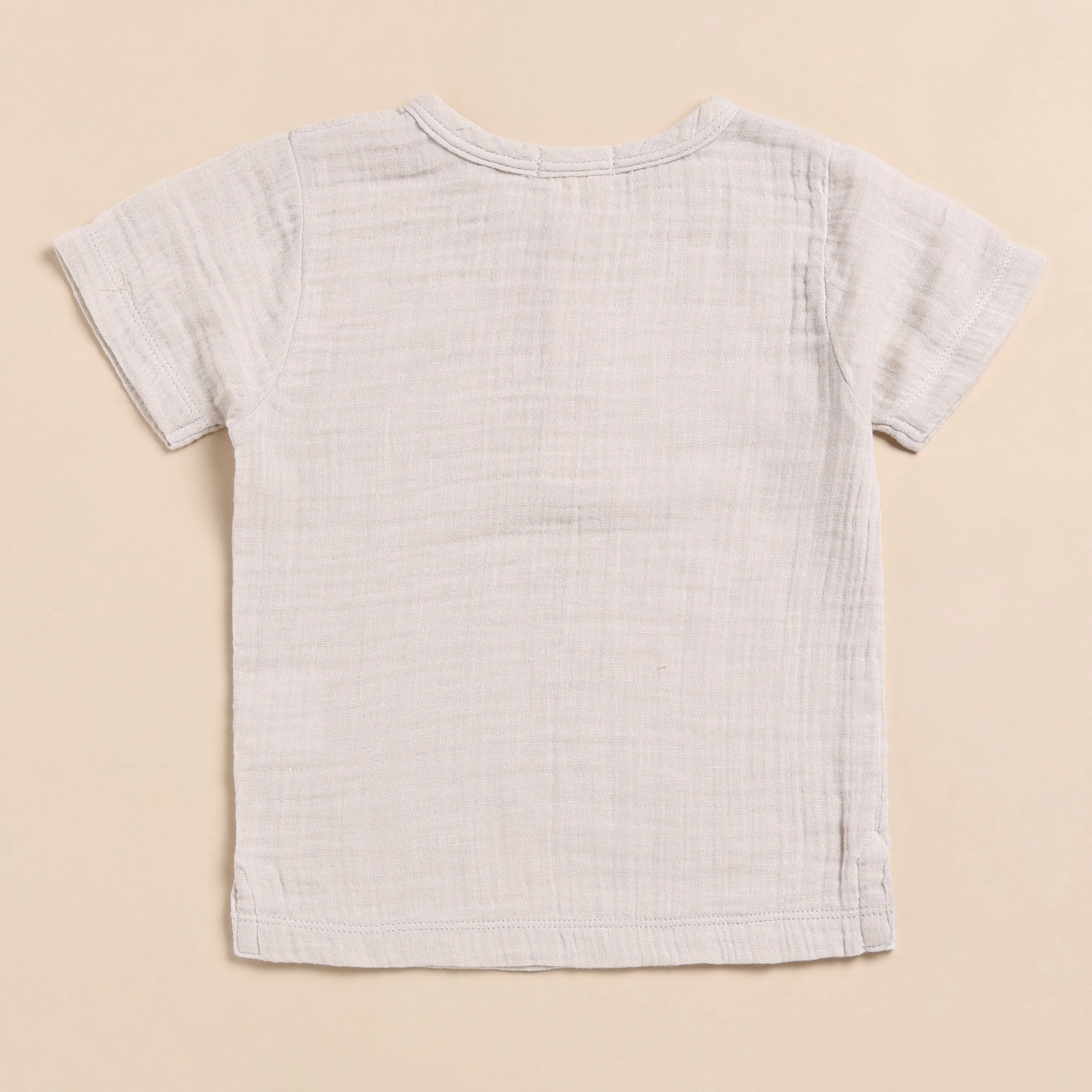 Oatmeal Organic Muslin Short Sleeve Henley Tshirt With Lounge Pant Set