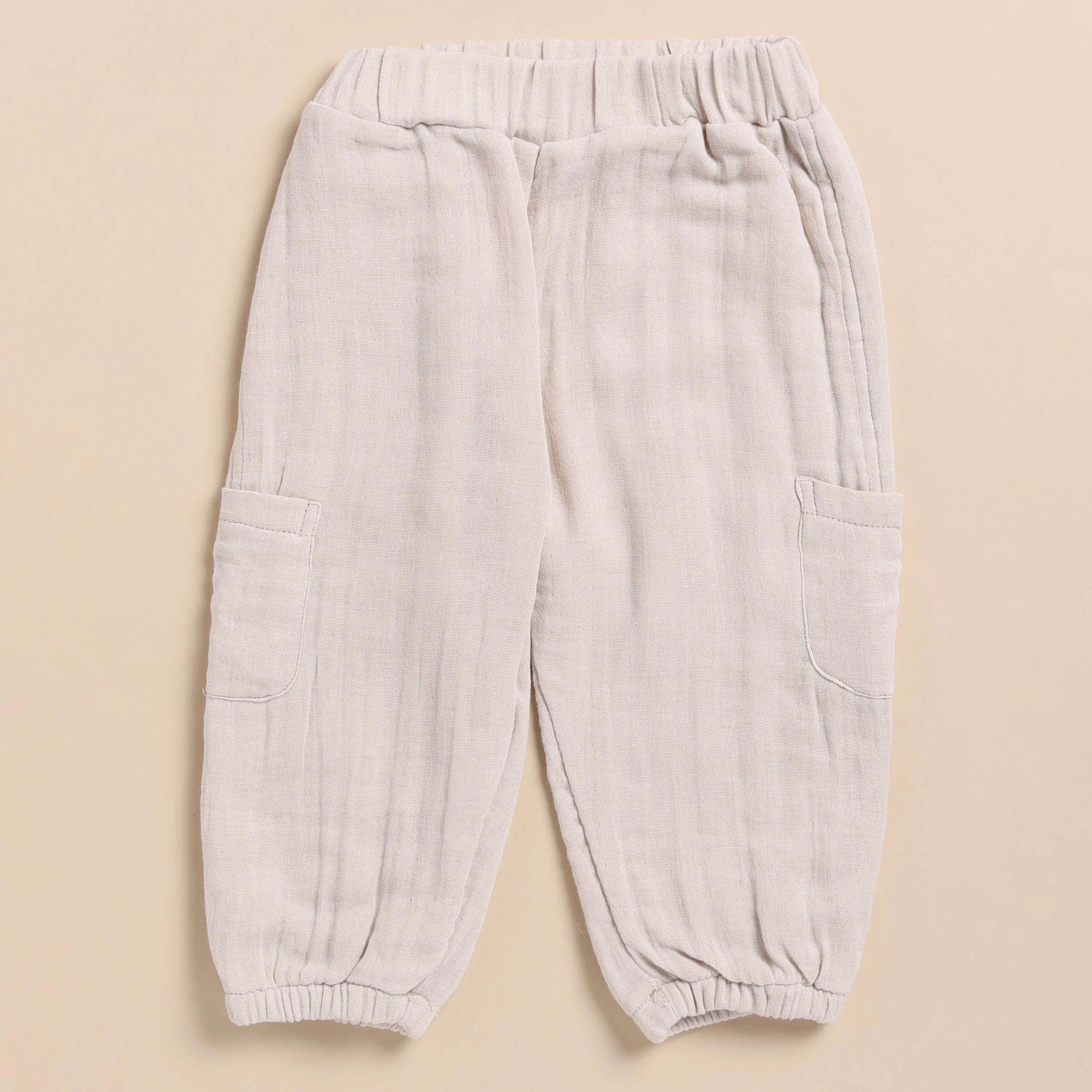 Oatmeal Organic Muslin Short Sleeve Henley Tshirt With Lounge Pant Set