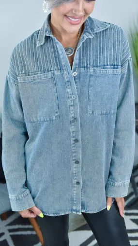 Pintuck Detailed Oversized Denim Shacket