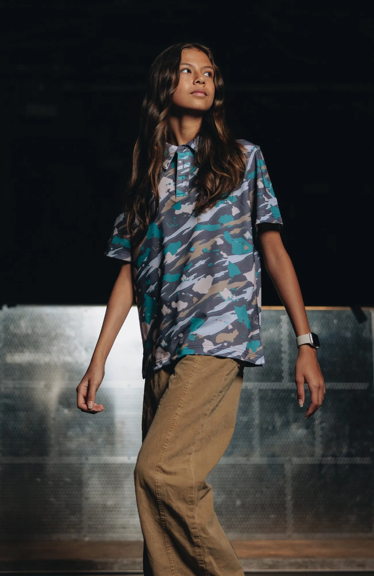"Island Flow Camo" - OGA Youth Polo - Teal / Sand