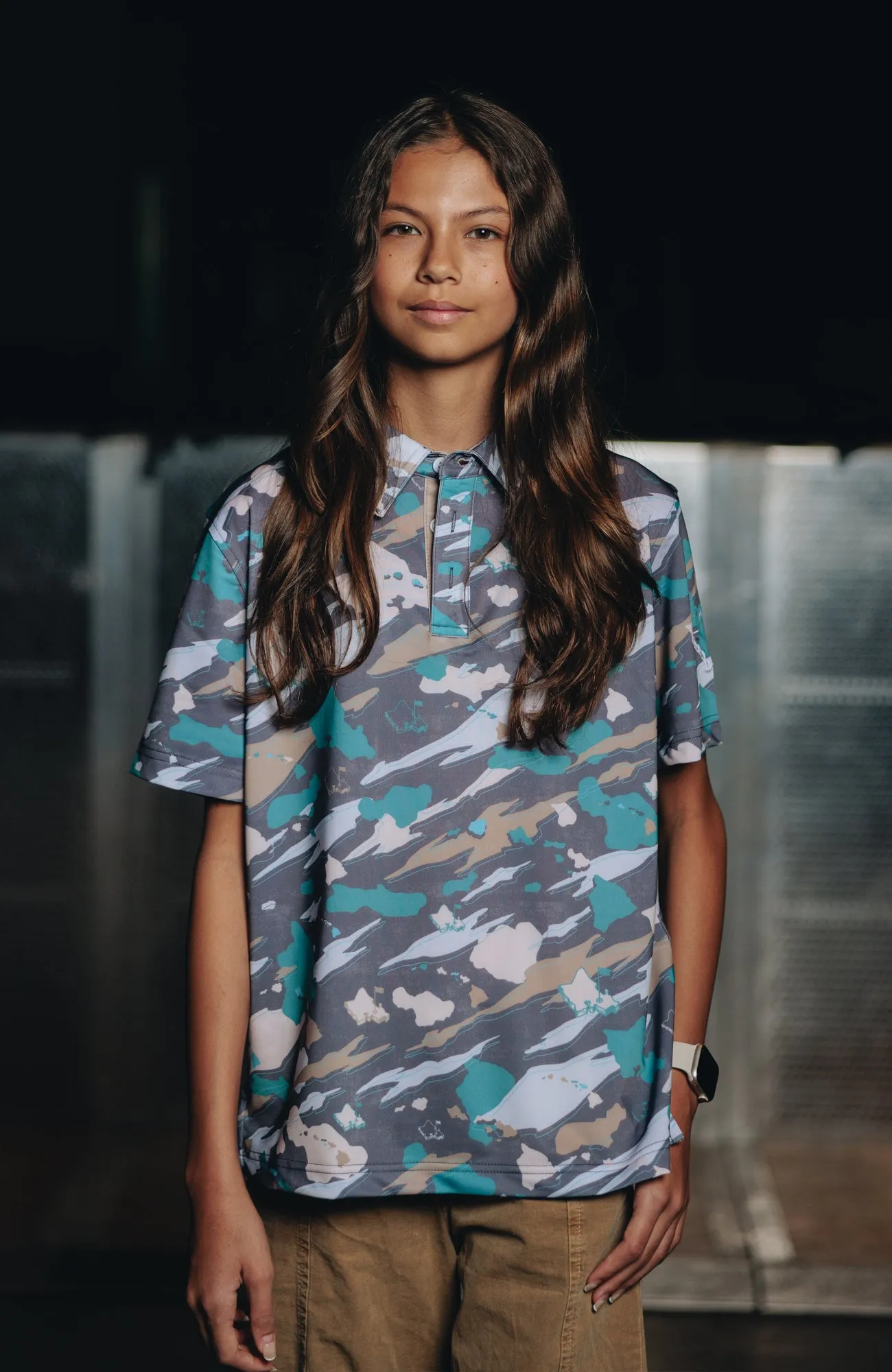 "Island Flow Camo" - OGA Youth Polo - Teal / Sand
