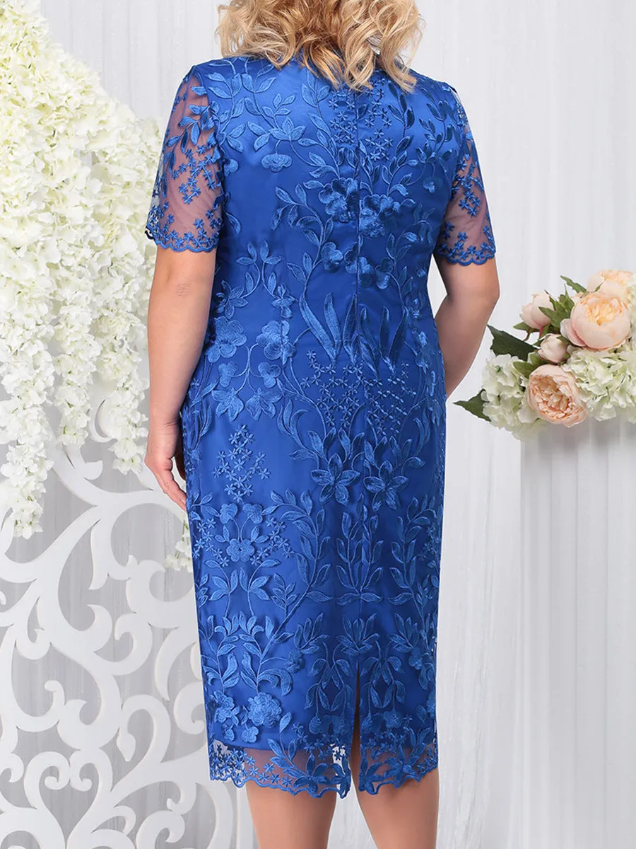 Renee Embroidered Short Sleeved Pencil Sheath Dress