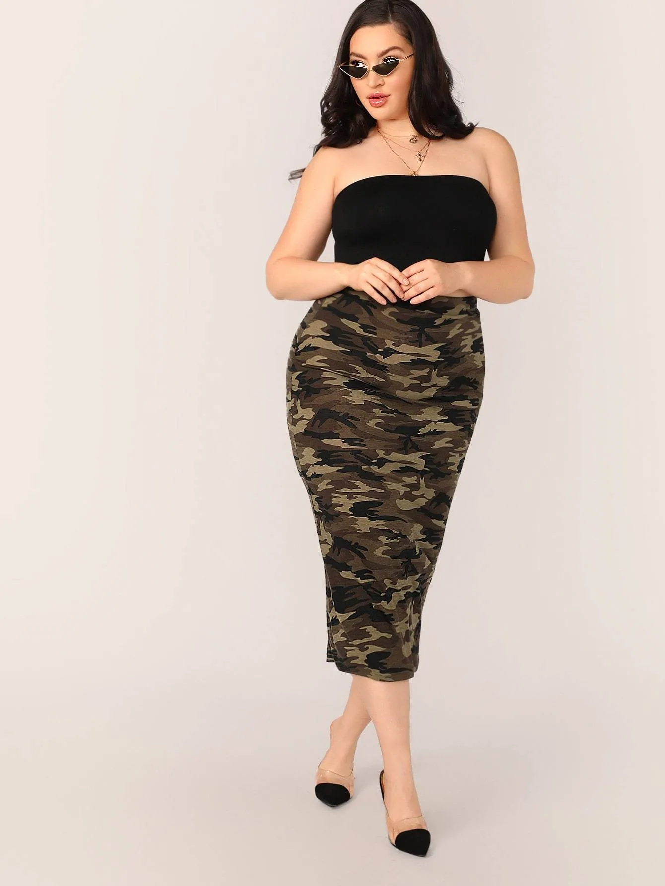 SHEIN Plus Camo Bodycon Skirt