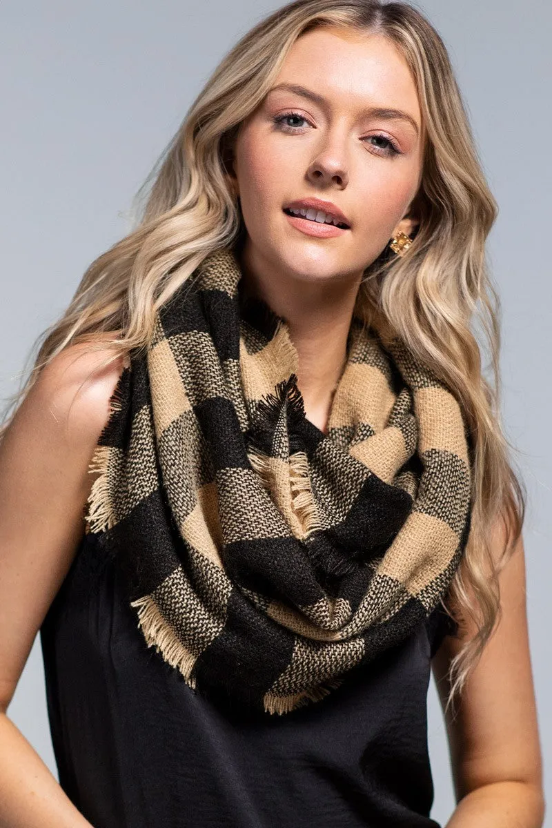 Taupe/Black Buffalo Plaid Infinity Scarf - Final Sale**