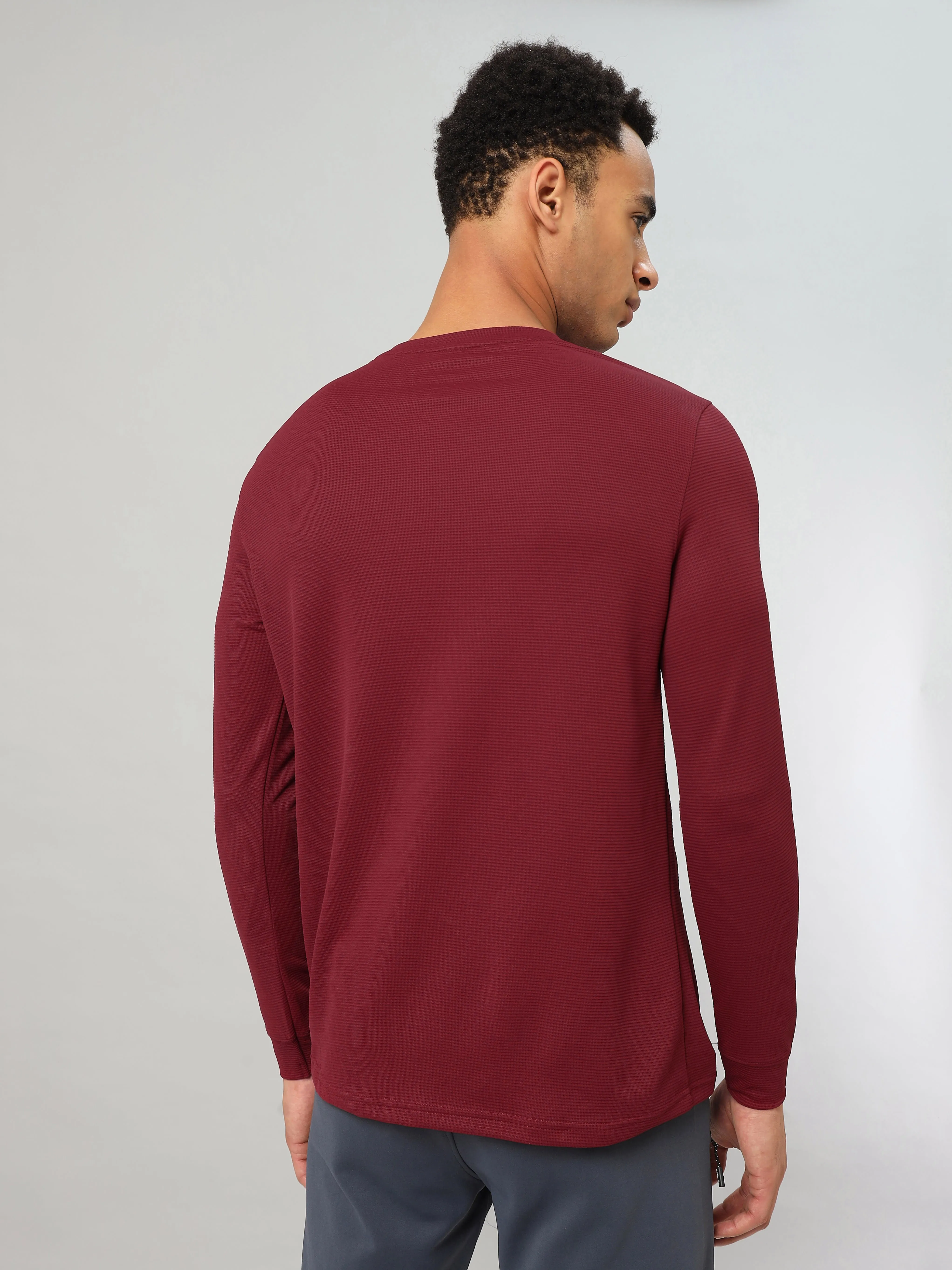 Technosport Men's Henley Neck Full Sleeve Solid Textured T-Shirt
