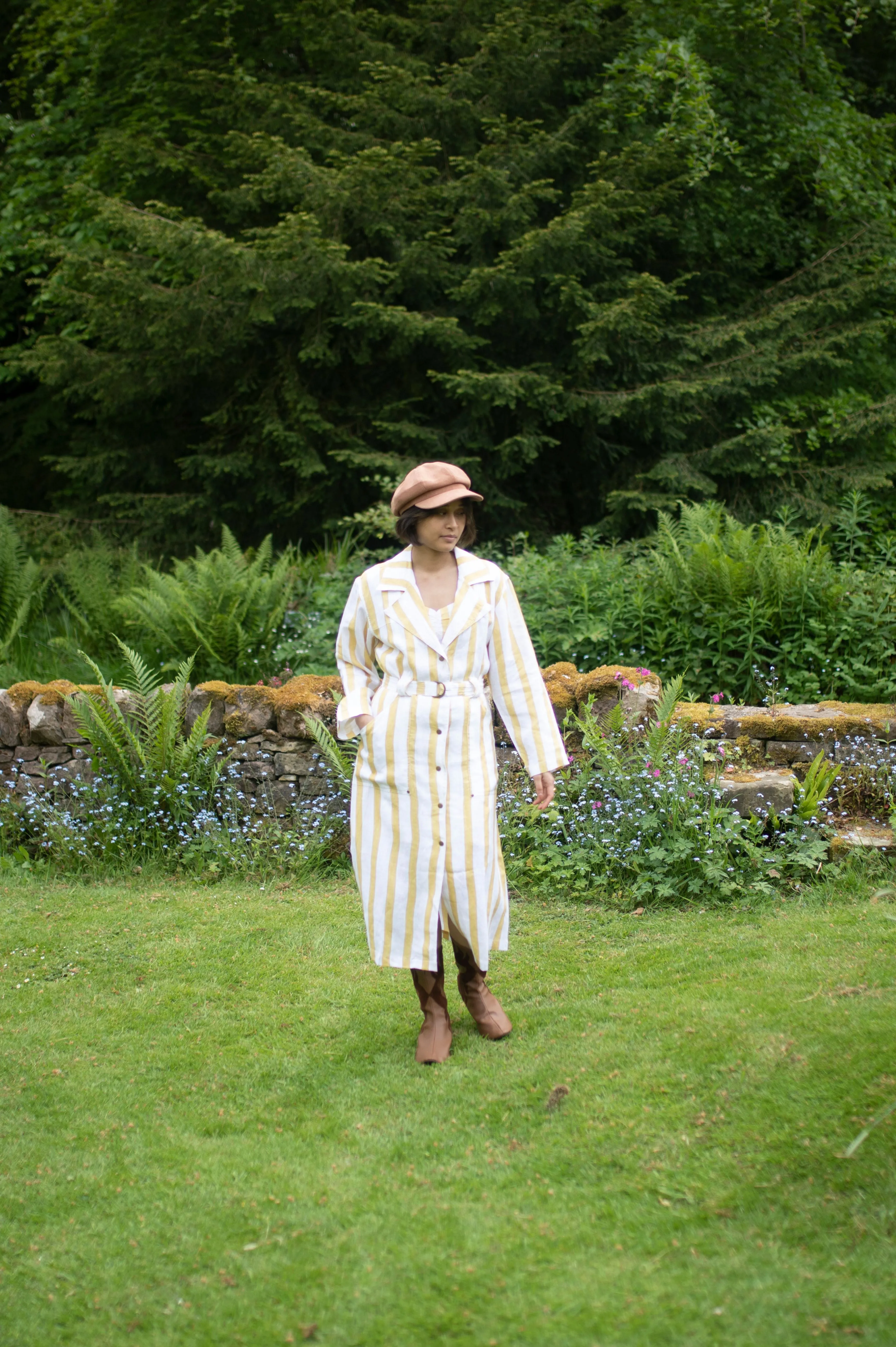 The Terra Tribe Yellow Stripes Summer Trench Coat