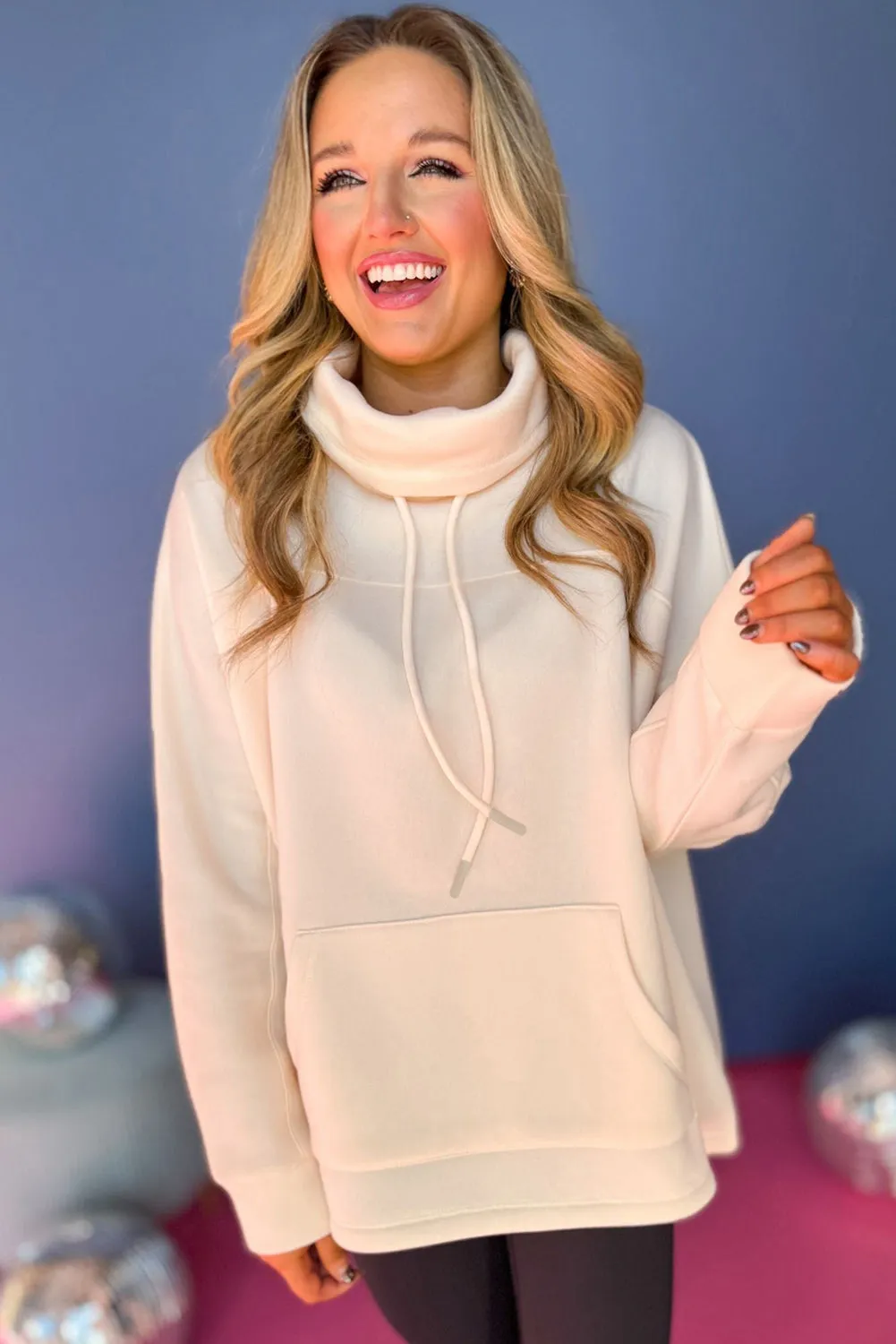 Trendy Dolman Sleeve Drawstring Turtleneck Pullover