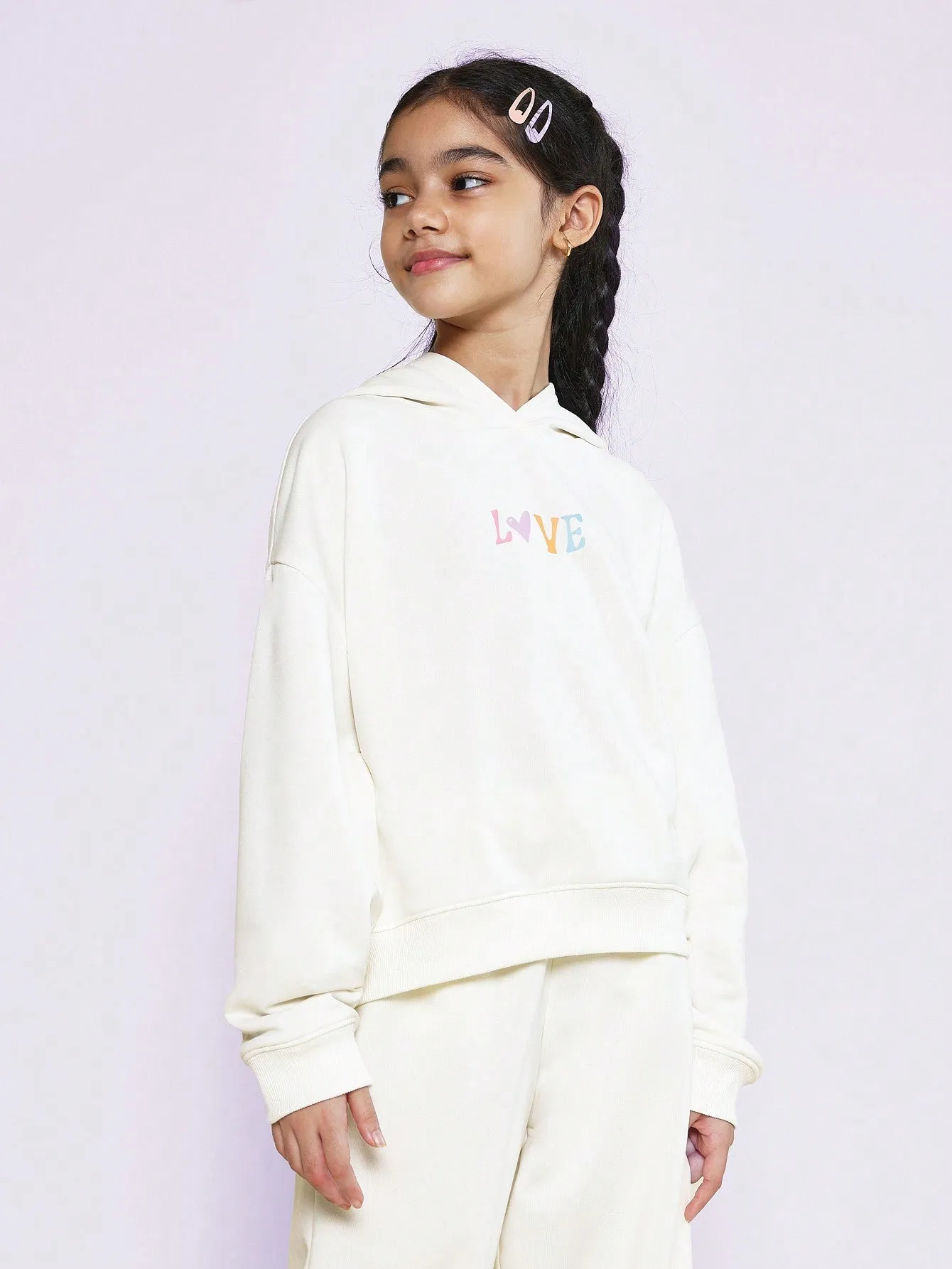 Tween Girls Overhead Cream Hoodie And Jogger With Fun Graphic Print 2 Piece Set