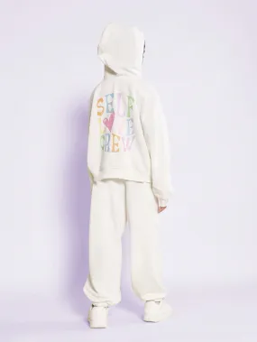 Tween Girls Overhead Cream Hoodie And Jogger With Fun Graphic Print 2 Piece Set