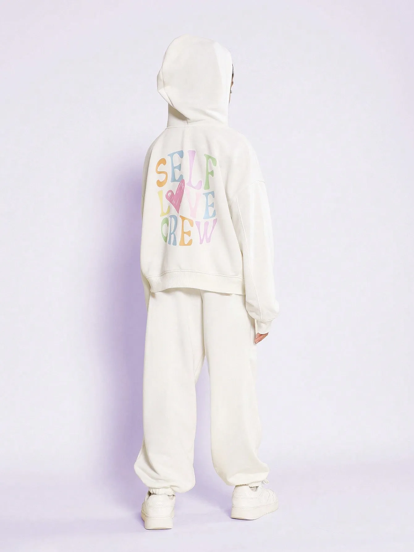 Tween Girls Overhead Cream Hoodie And Jogger With Fun Graphic Print 2 Piece Set