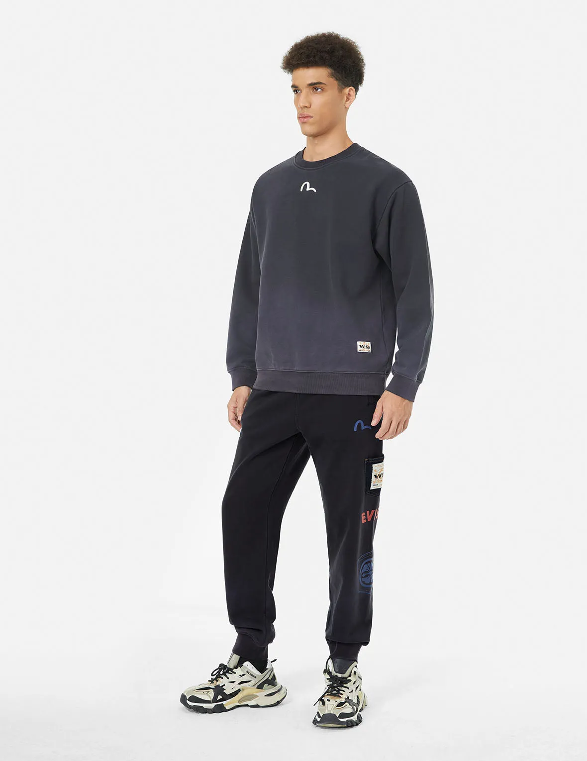 Washed Multi-pocket and Logos Print Straight Fit Sweatpants