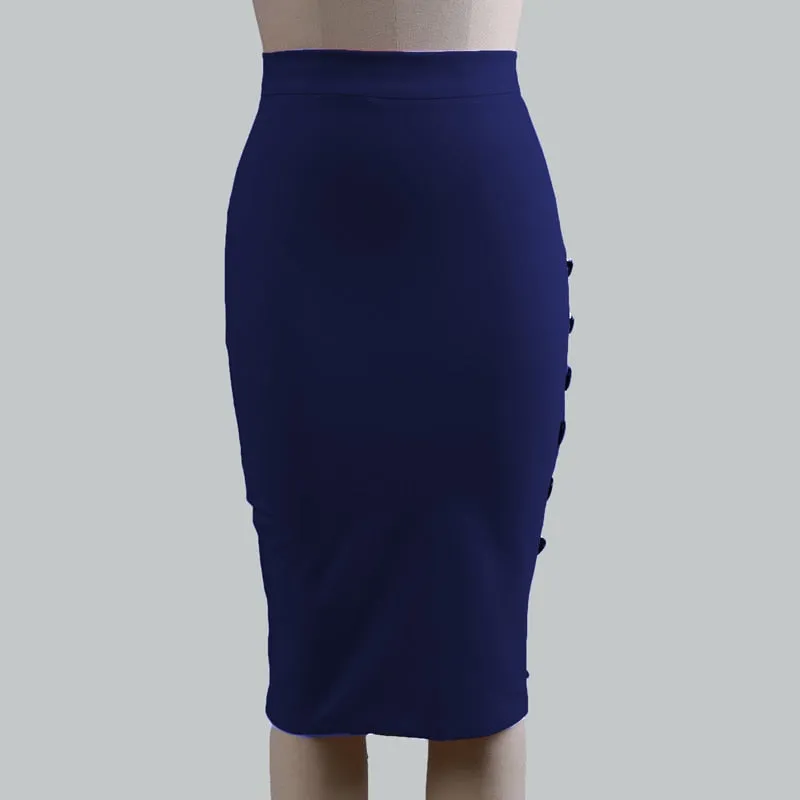 Wjczt New Women Elegant Slim Pencil Skirts High Waist Ladies Skirt Side Split Button Office Ladies Bodycon Fitted Skirts
