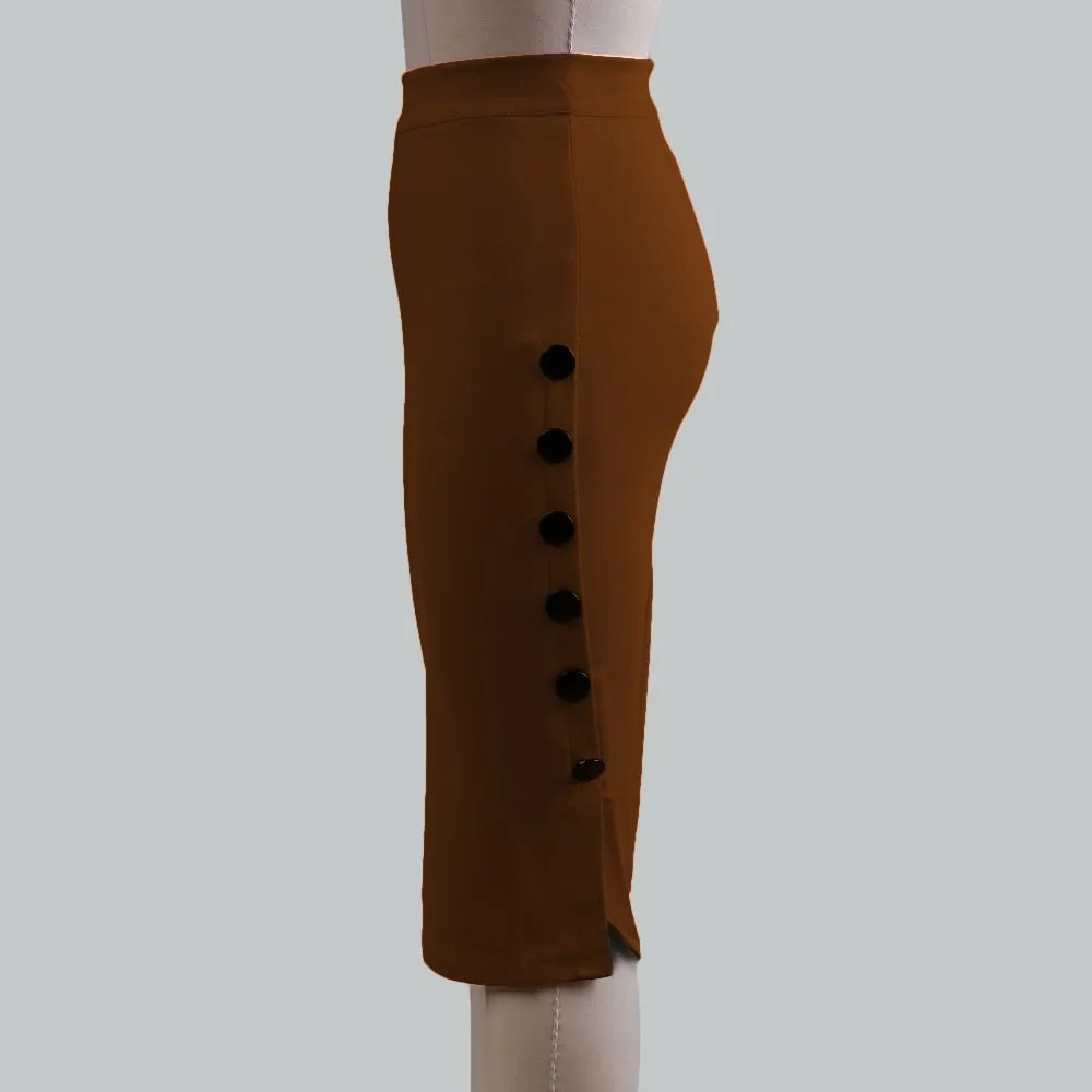 Wjczt New Women Elegant Slim Pencil Skirts High Waist Ladies Skirt Side Split Button Office Ladies Bodycon Fitted Skirts