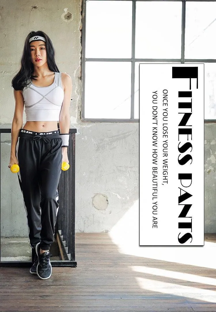 Women Sweatpants - One Stripe on Side/ Letters on Waist