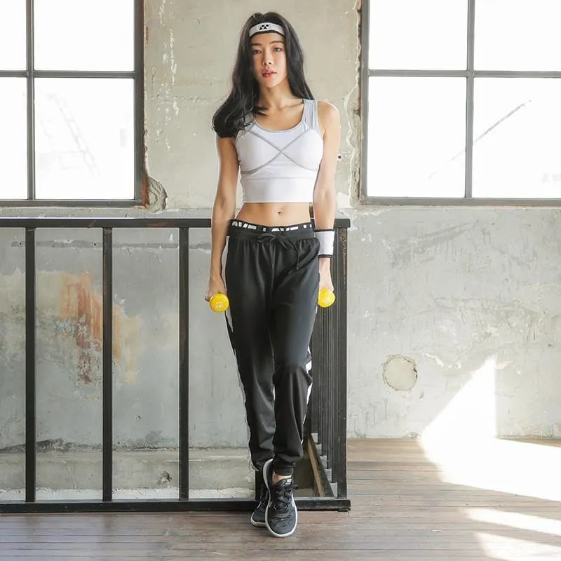 Women Sweatpants - One Stripe on Side/ Letters on Waist