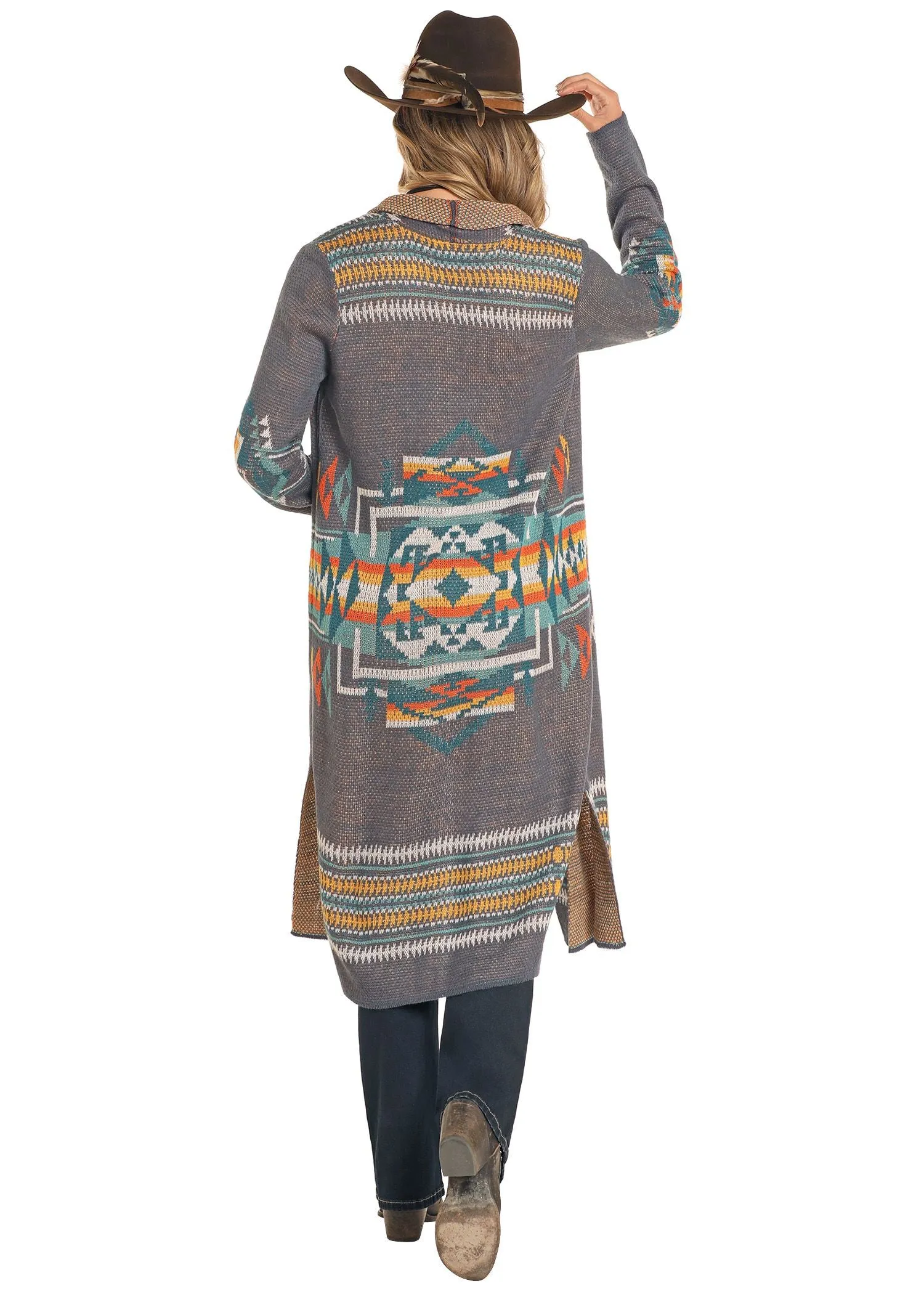 Women's Rock & Roll Charcoal Aztec Print Duster