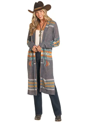 Women's Rock & Roll Charcoal Aztec Print Duster
