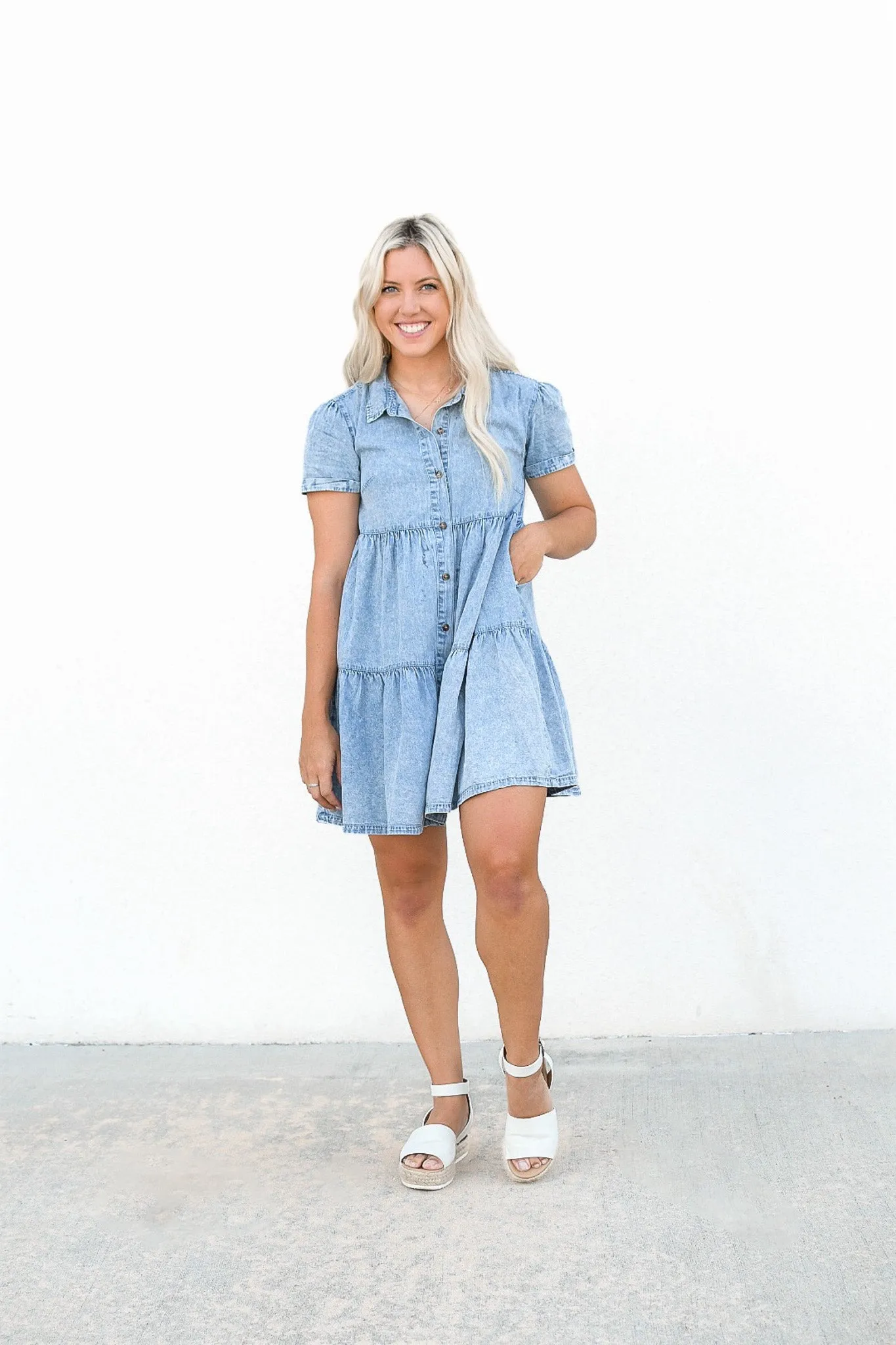 Women's Short Sleeve Chambray Dress
